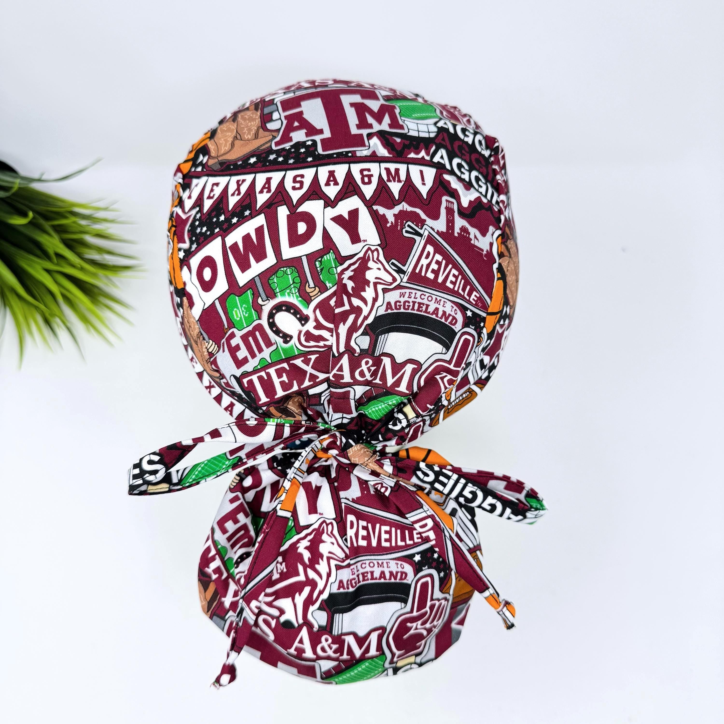 Ponytail scrub cap for women. Texas Scrub hat with satin lined option by Paradise Caps.