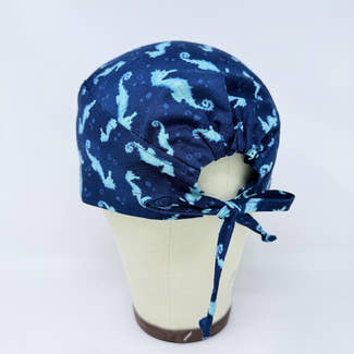 Mens Surgical scrub cap. Ocean Seahorse Print tie back scrub hat by Paradise Caps.