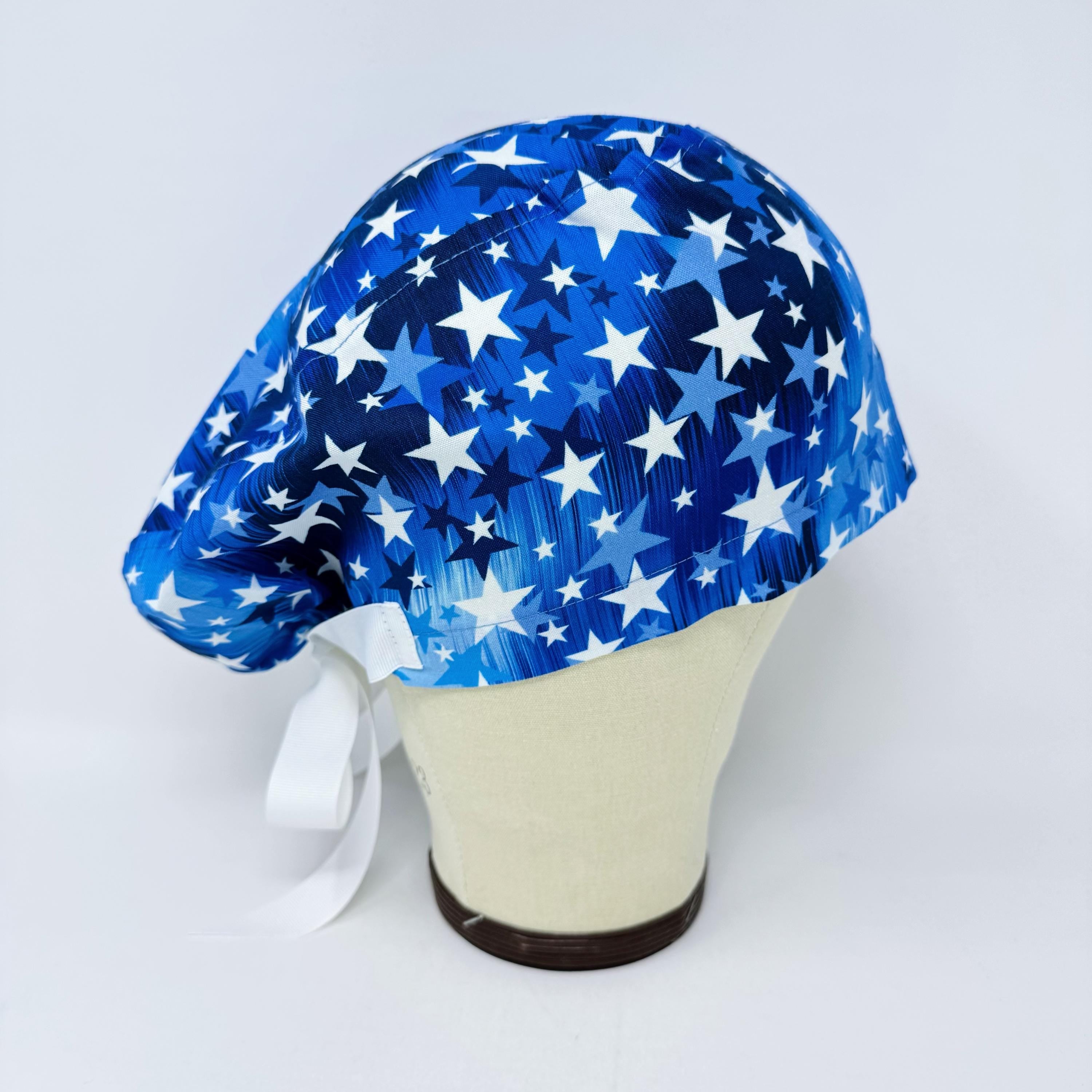 4th of July Euro scrub cap with ties for Women by Paradise Caps. Euro PLUS style.