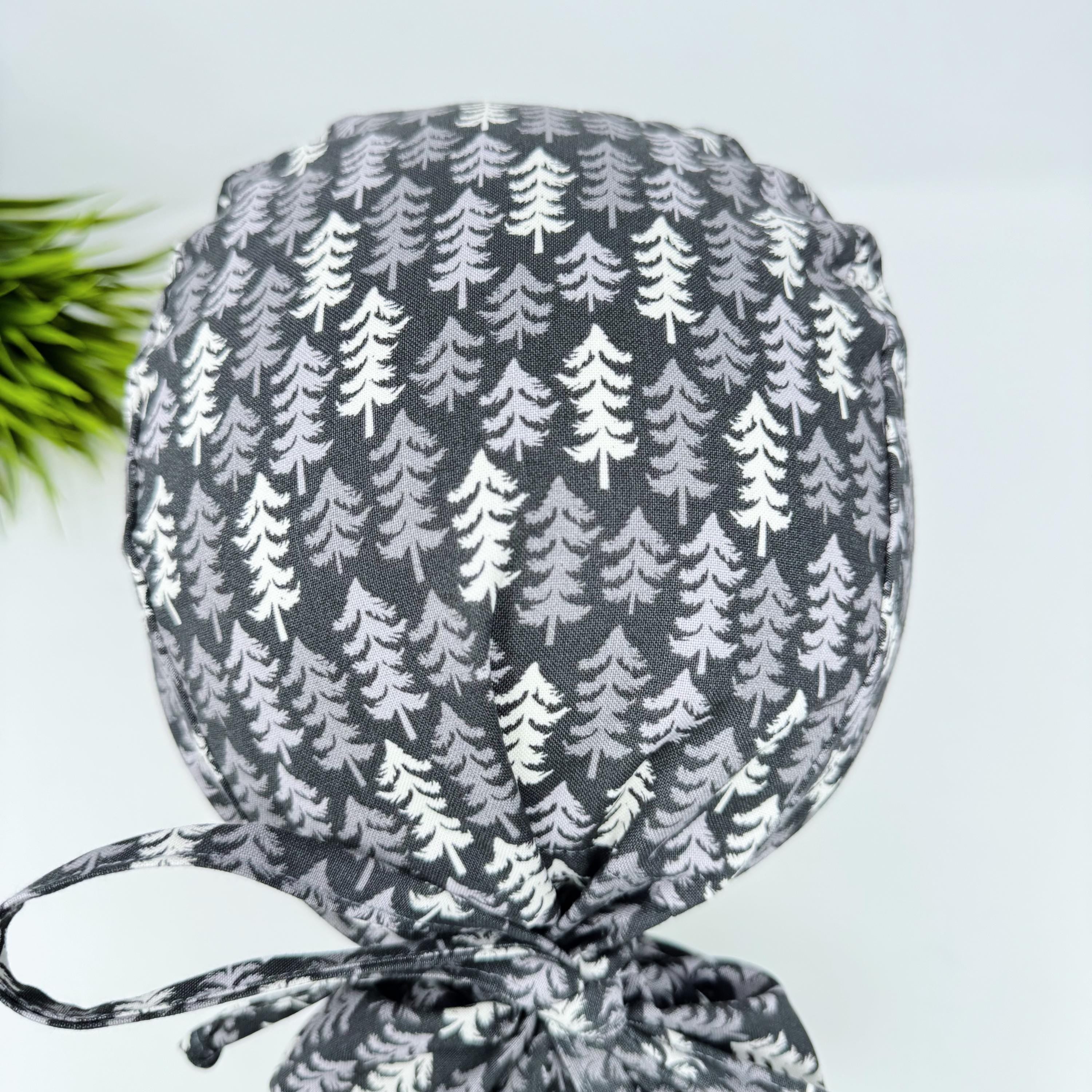 Ponytail scrub cap for women with satin lined option. Nordic Pines Surgical hat with ponytail by Paradise Caps.