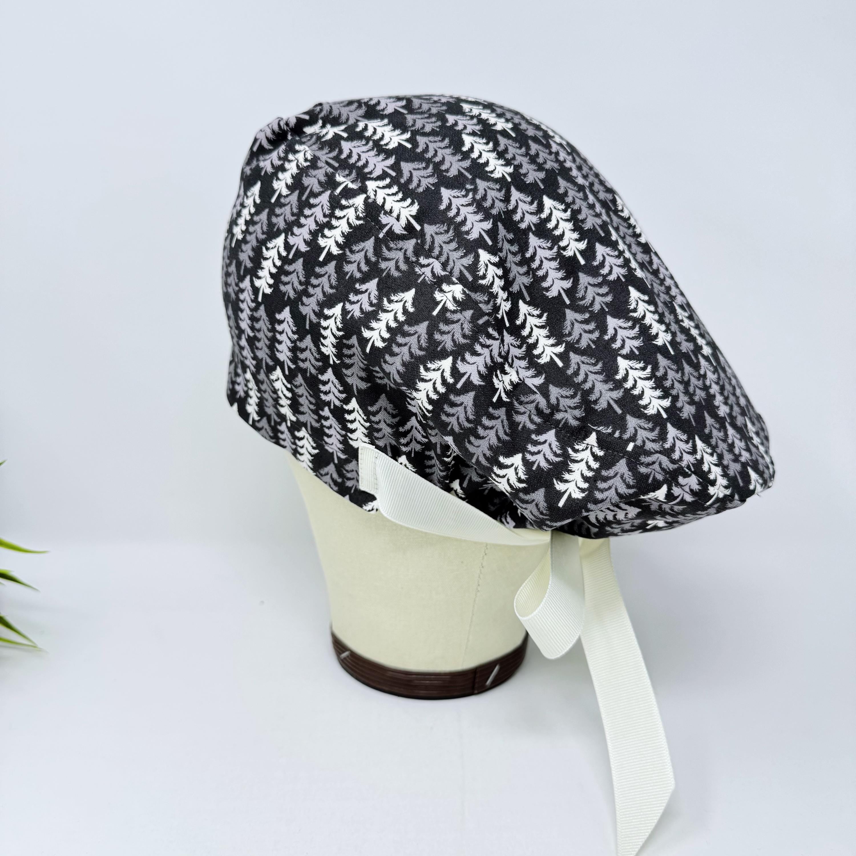 Euro scrub cap with ties for Women. Nordic Pines European Surgical cap with Satin Lined Option by Paradise Caps. Euro PLUS style.