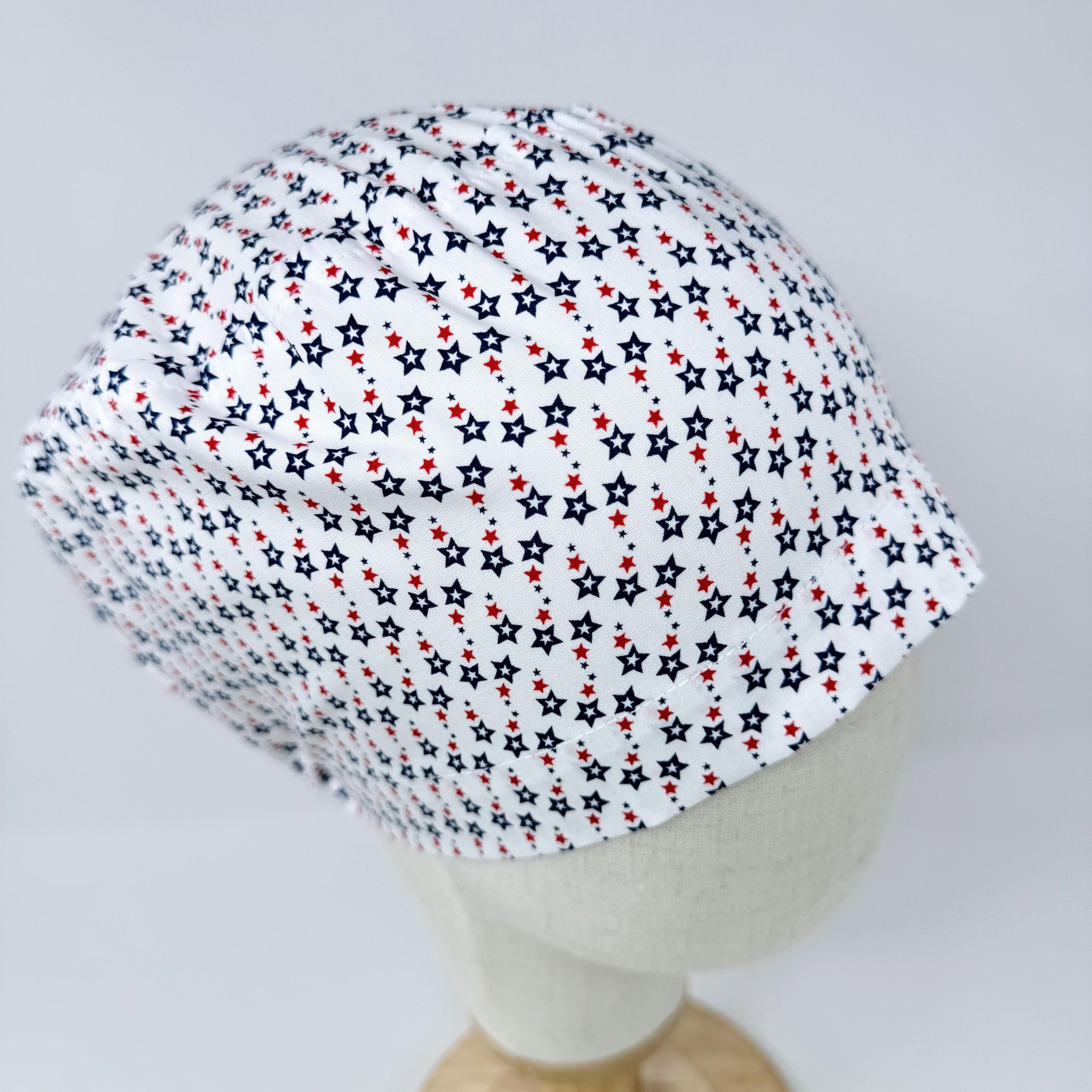 Euro Scrub Cap for Women. Patriotic Stars European Surgical cap Satin Lined by Paradise Caps.