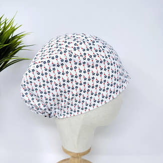 Euro Scrub Cap for Women. Patriotic Stars European Surgical cap Satin Lined by Paradise Caps.