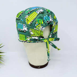Men's surgical scrub cap. Garbage Truck Raccoon surgical hat by Paradise Caps.