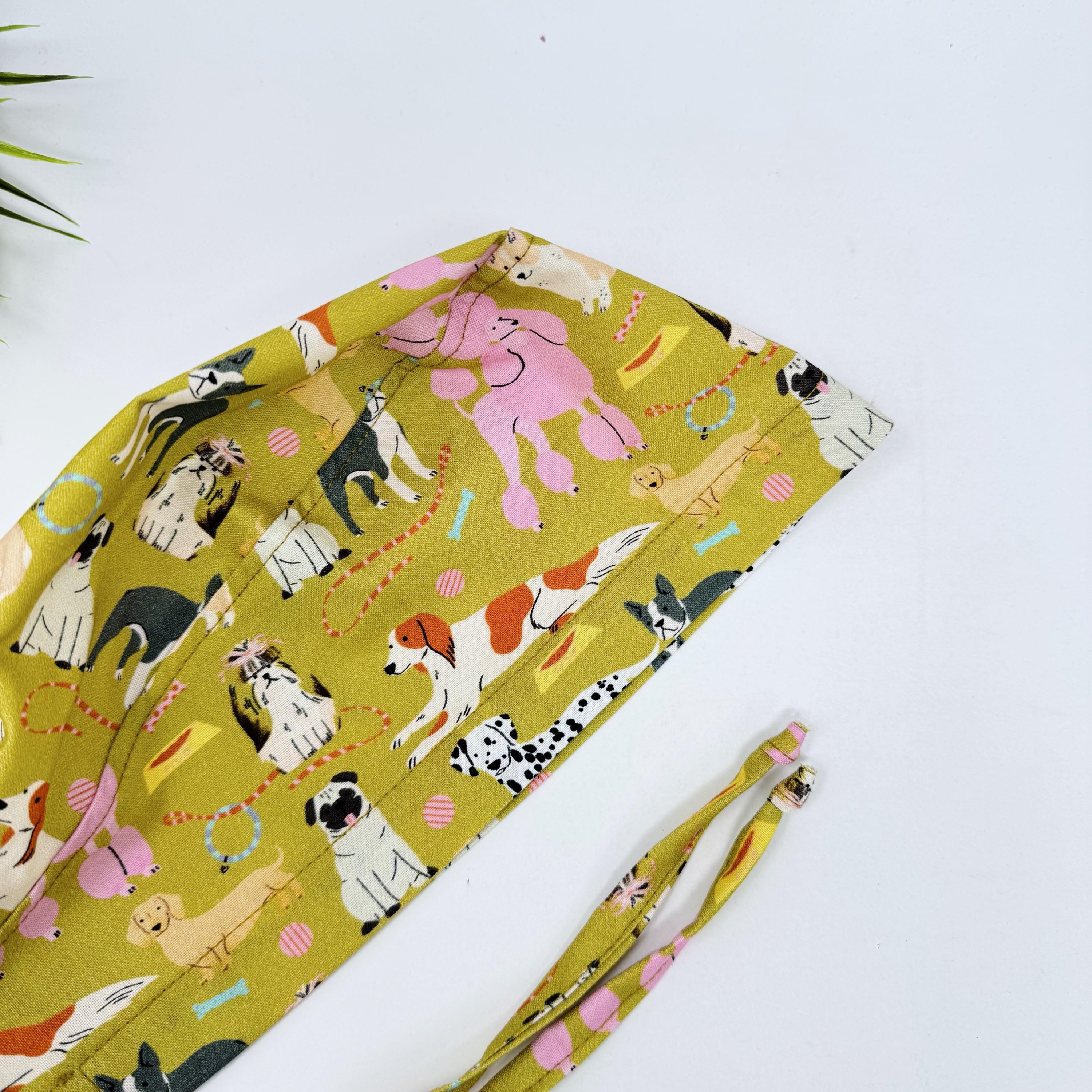 Dog Surgical cap for men. Funny tie back scrub hat by Paradise Caps.