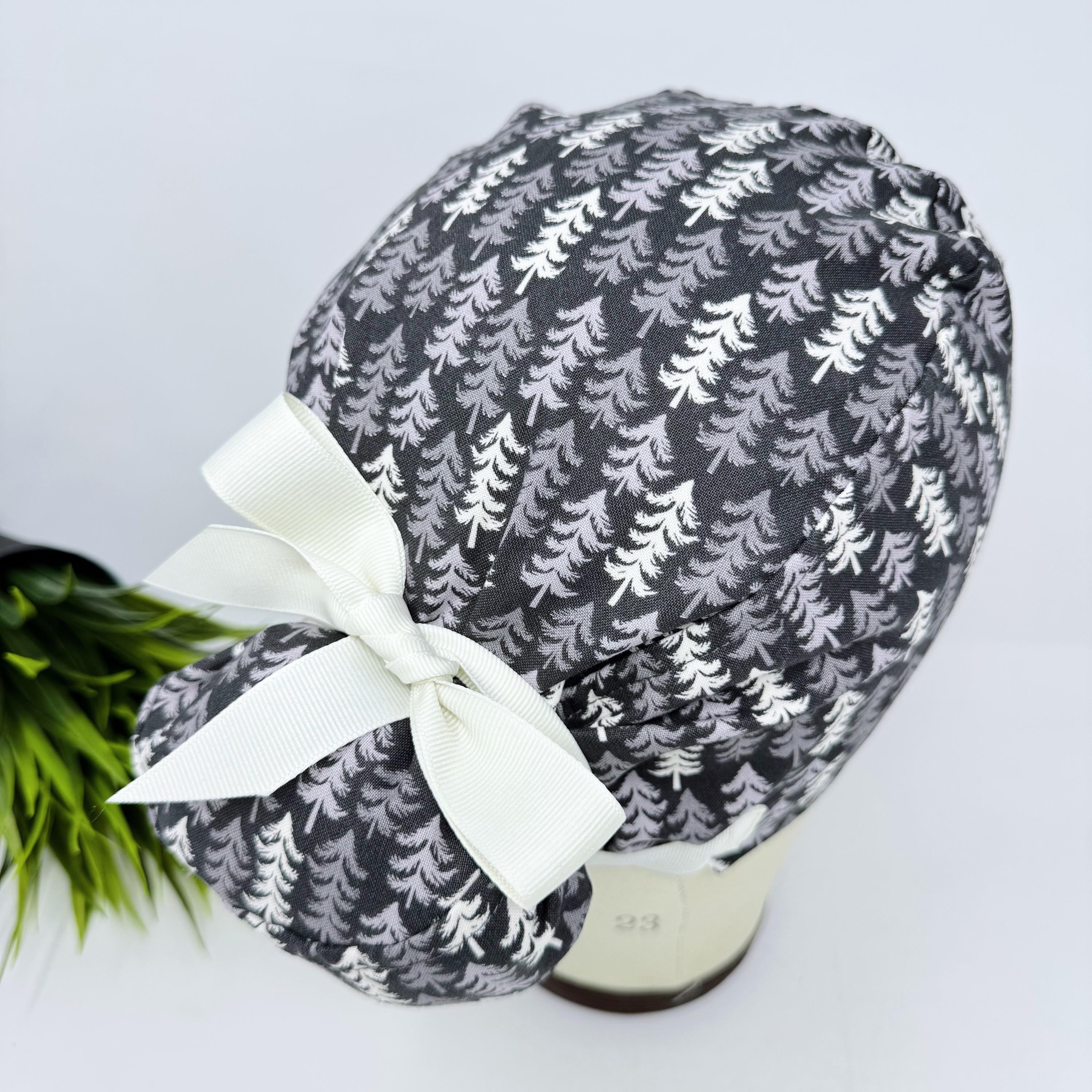 Euro scrub cap with ties for Women. Nordic Pines European Surgical cap with Satin Lined Option by Paradise Caps. Euro PLUS style.