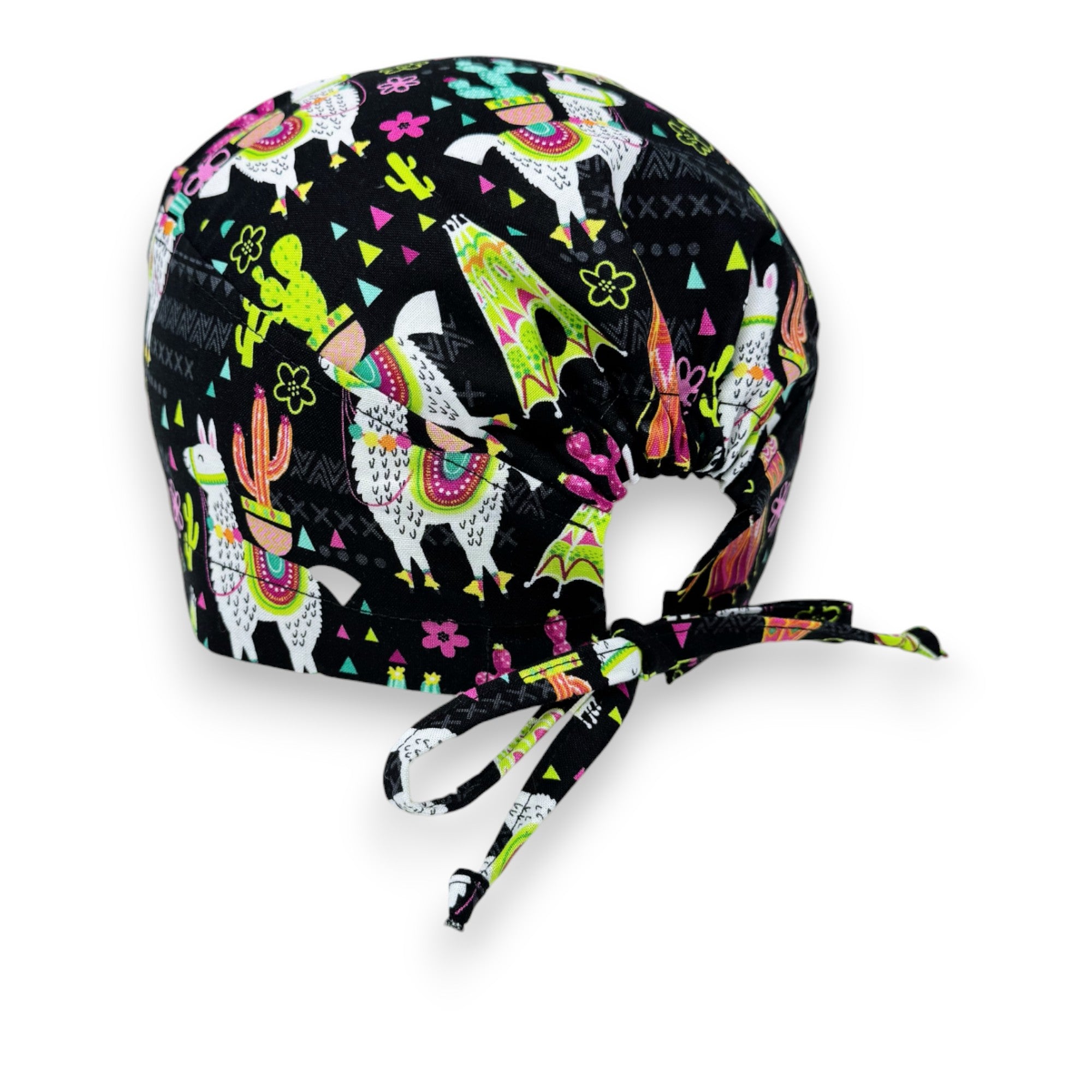 Llama Surgical cap for men. Skull tie-back style surgical scrub cap by Paradise Caps.