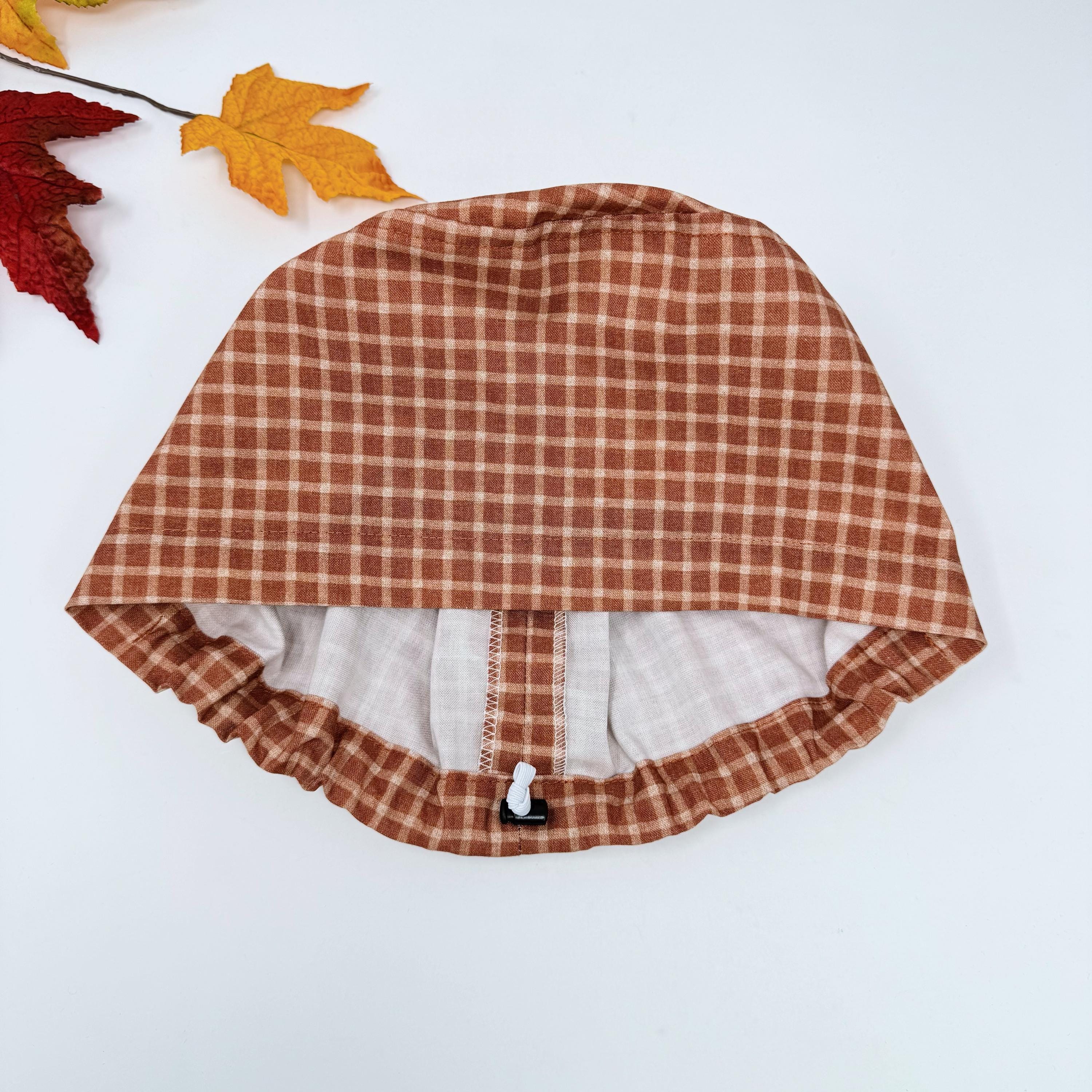 Fall Euro scrub cap for women. Plaid European satin lined surgical cap by Paradise Caps.