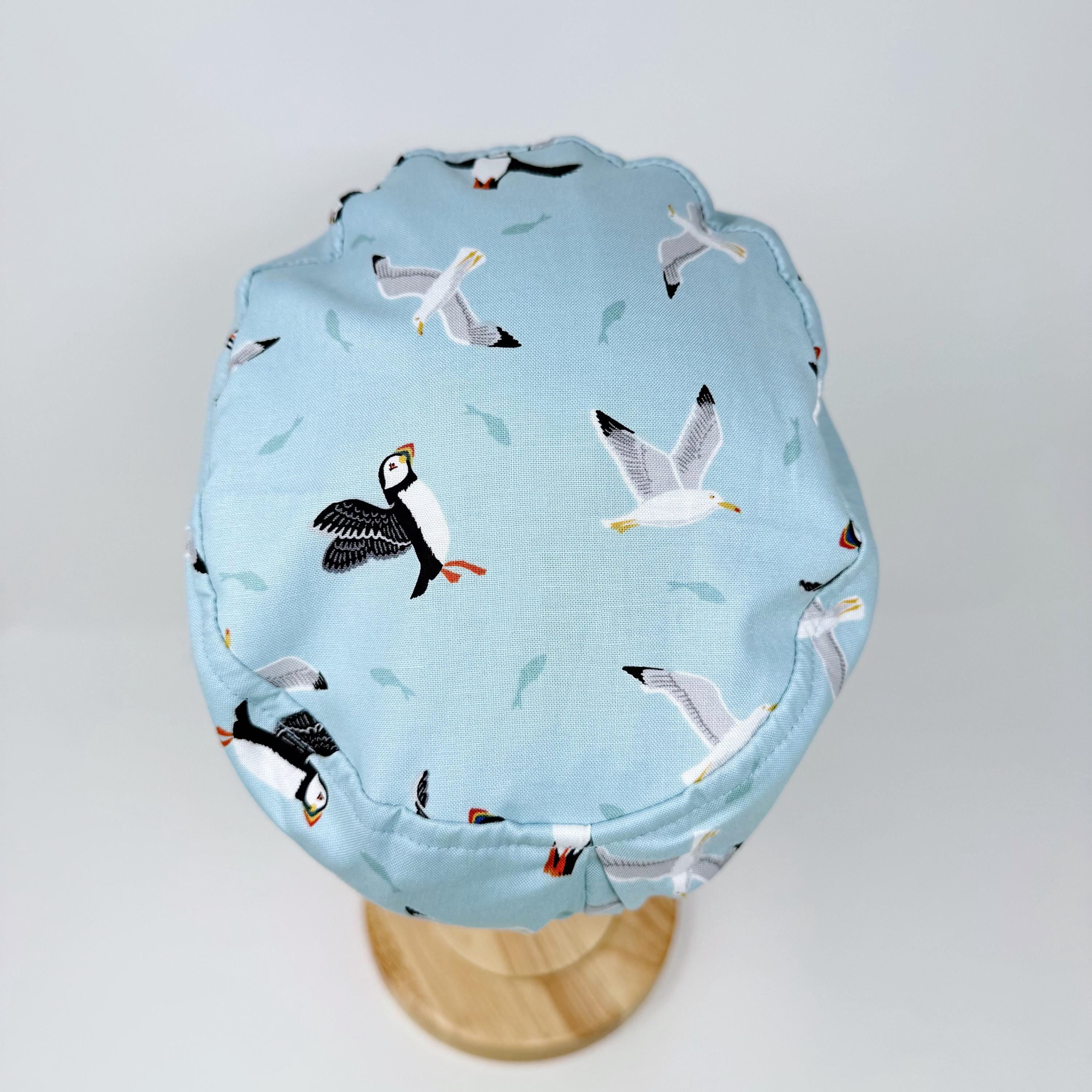 Puffin Euro scrub cap for women, Sea gull surgical cap with satin lined by Paradise Caps.
