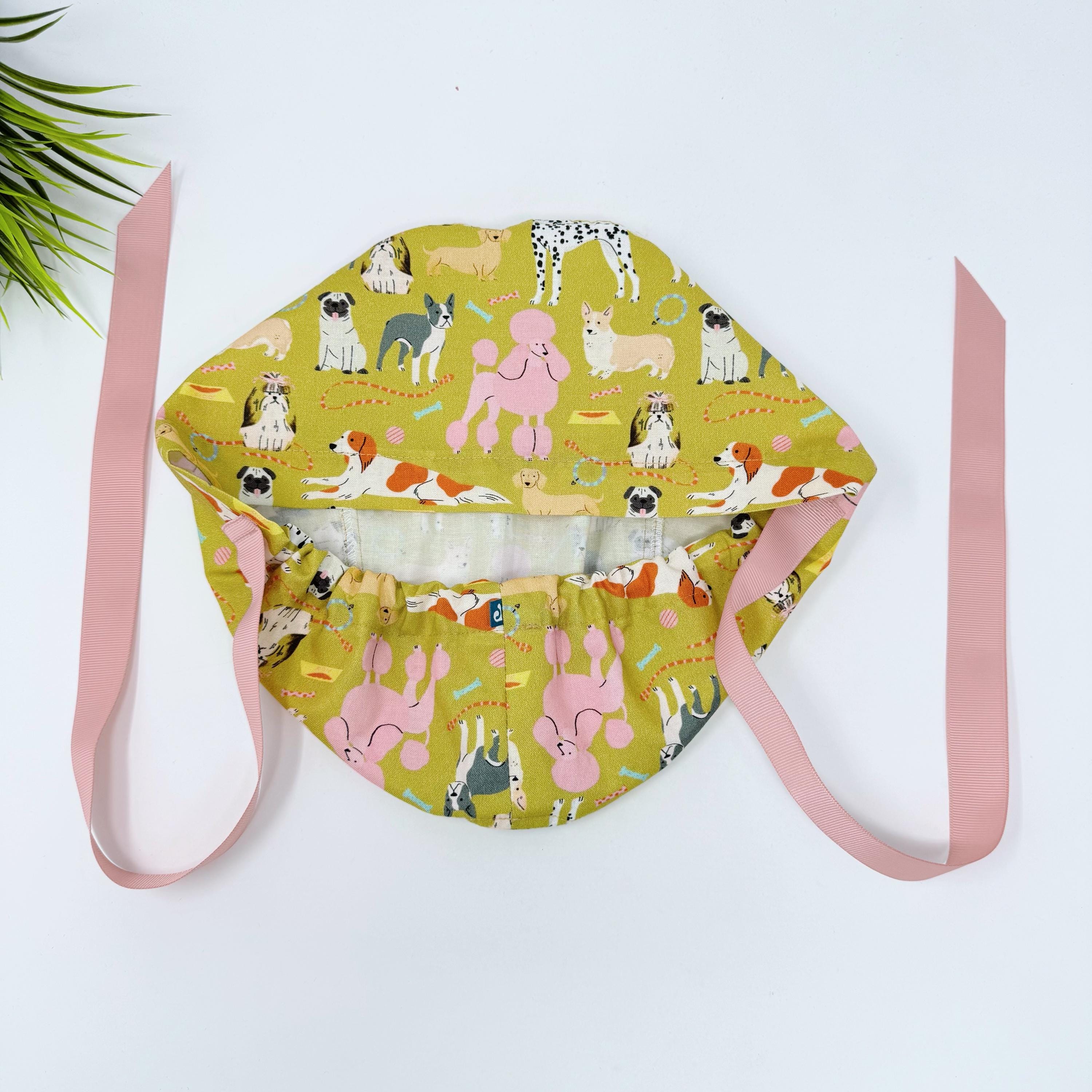 Dog Euro scrub cap with ties for Women, Funny European Surgical cap with Satin Lined Option by Paradise Caps. Euro PLUS style.