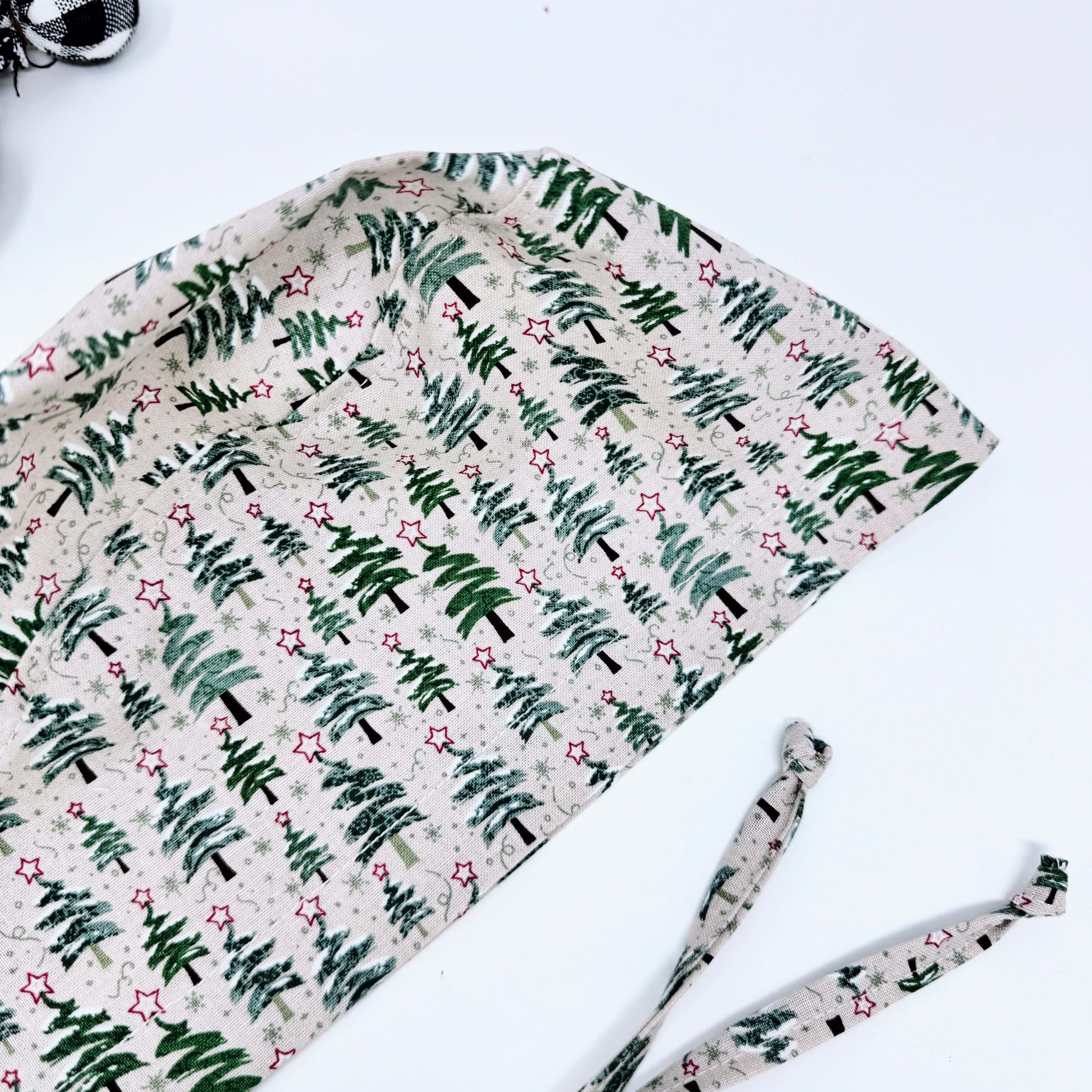 Christmas Ponytail scrub cap for women with satin lined option by Paradise Caps.