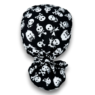 Skull Ponytail scrub cap for women with satin lined option by Paradise Caps.