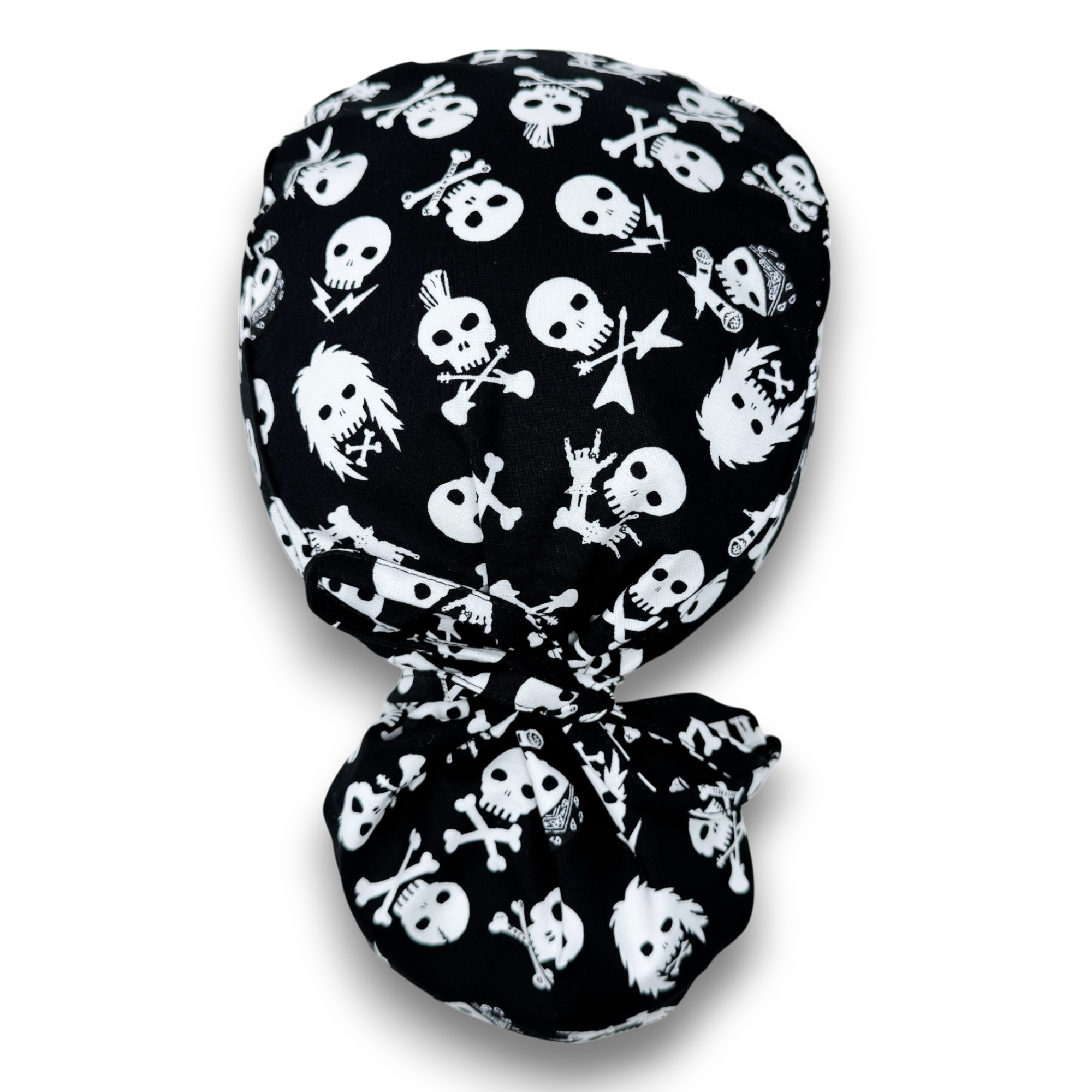 Skull Ponytail scrub cap for women with satin lined option by Paradise Caps.