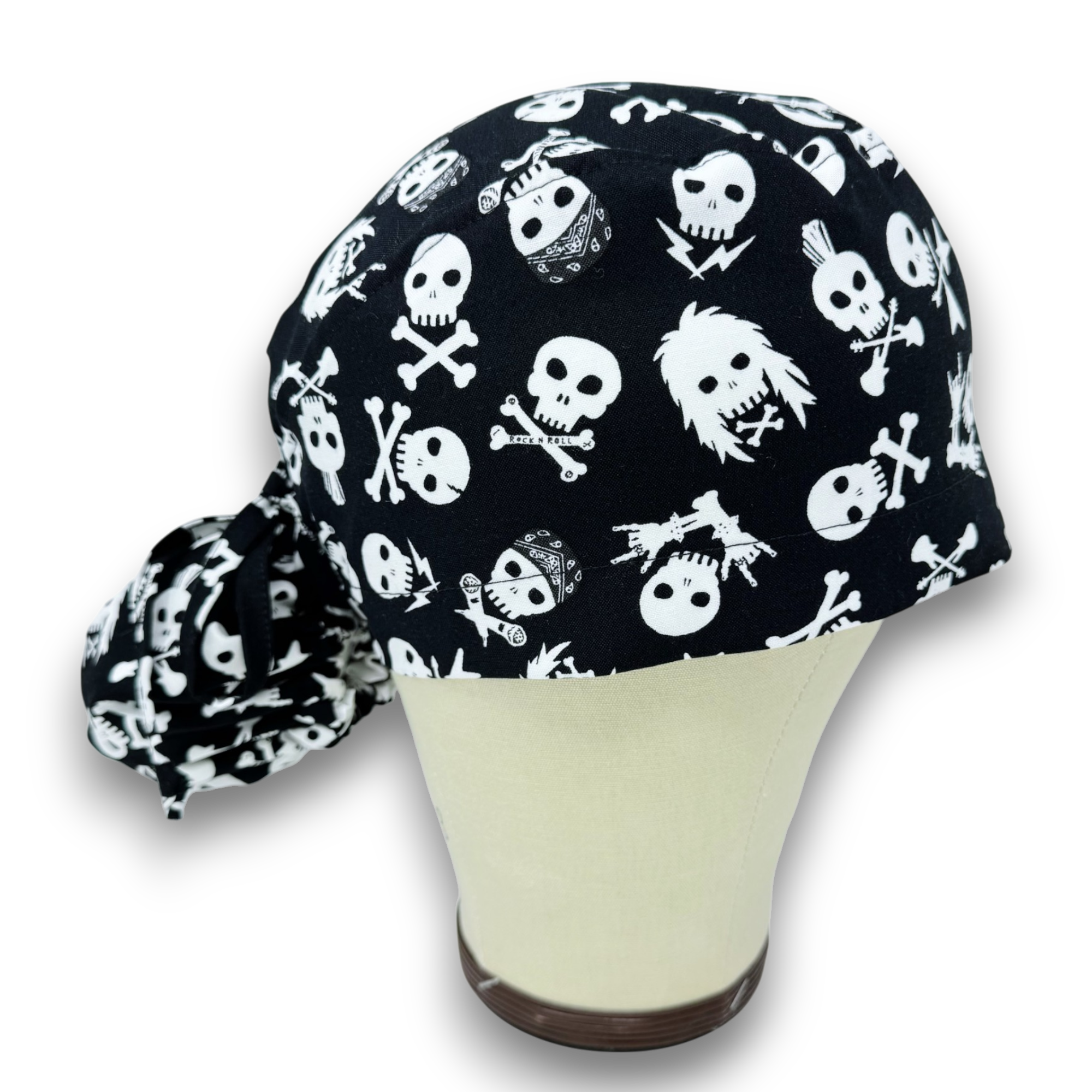 Skull Ponytail scrub cap for women with satin lined option by Paradise Caps.