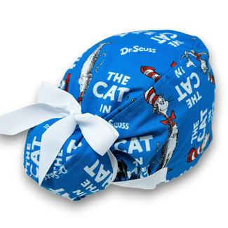 The Cat Euro scrub cap with ties for Women by Paradise Caps. Euro PLUS style.