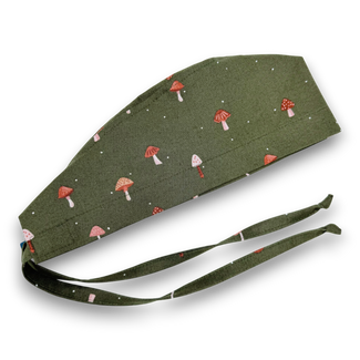 Autumn Mushroom Skull tie-back style surgical scrub cap for men by Paradise Caps.