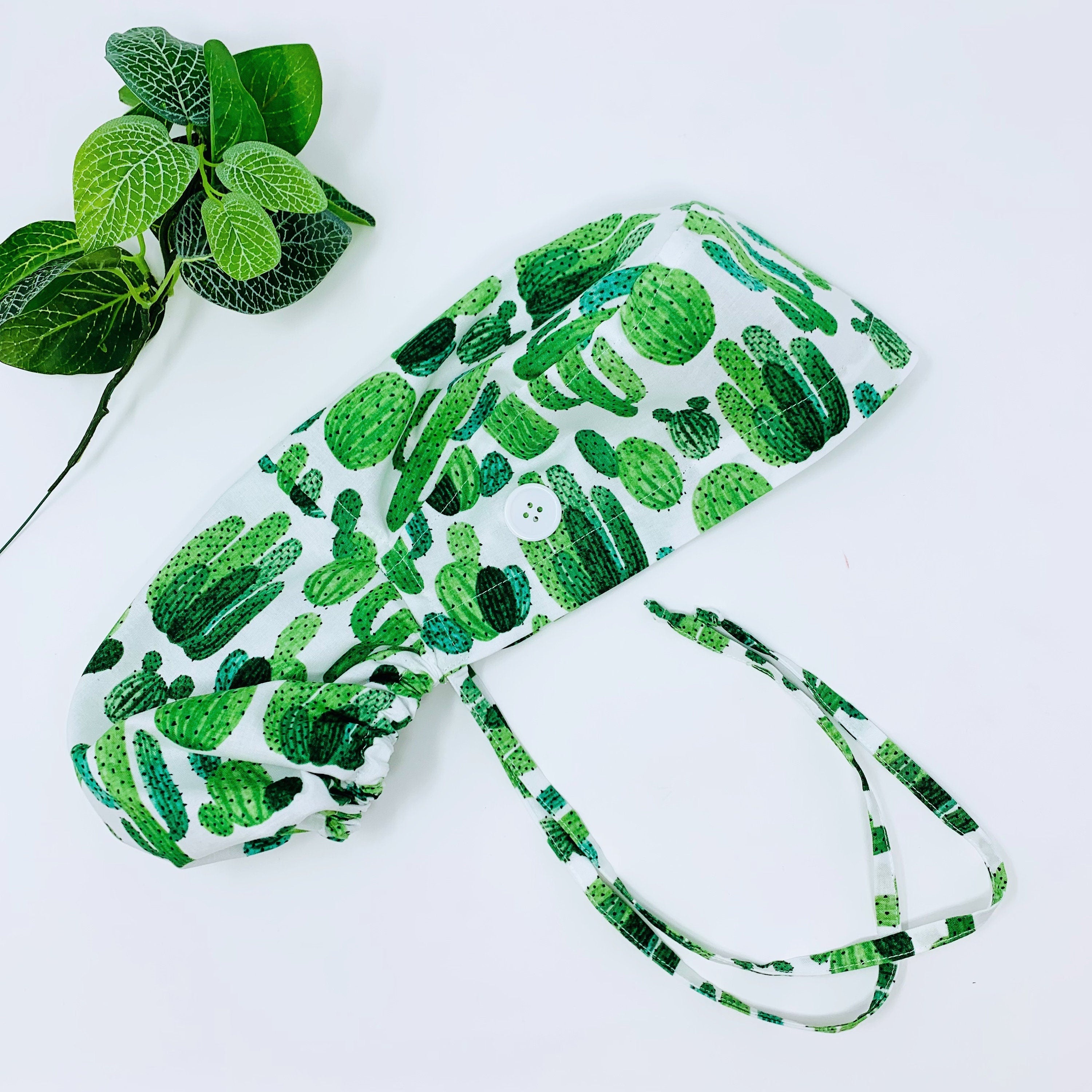 Cactus Ponytail scrub cap for women with satin lined option by Paradise Caps.