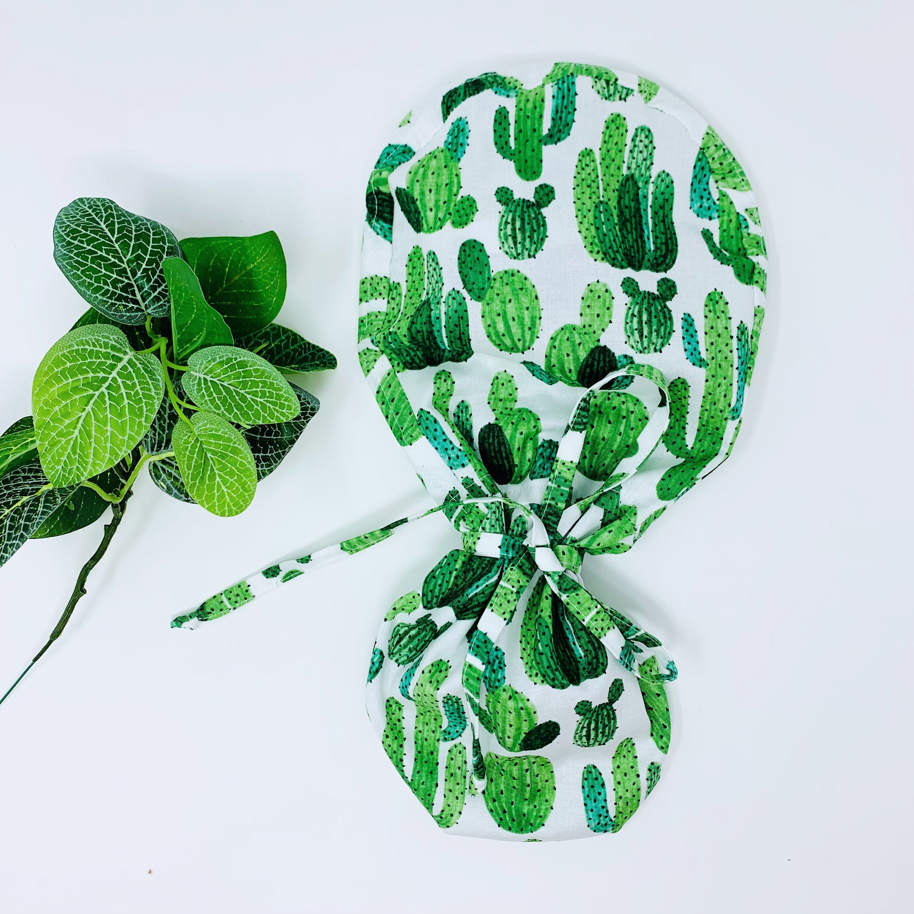 Cactus Ponytail scrub cap for women with satin lined option by Paradise Caps.