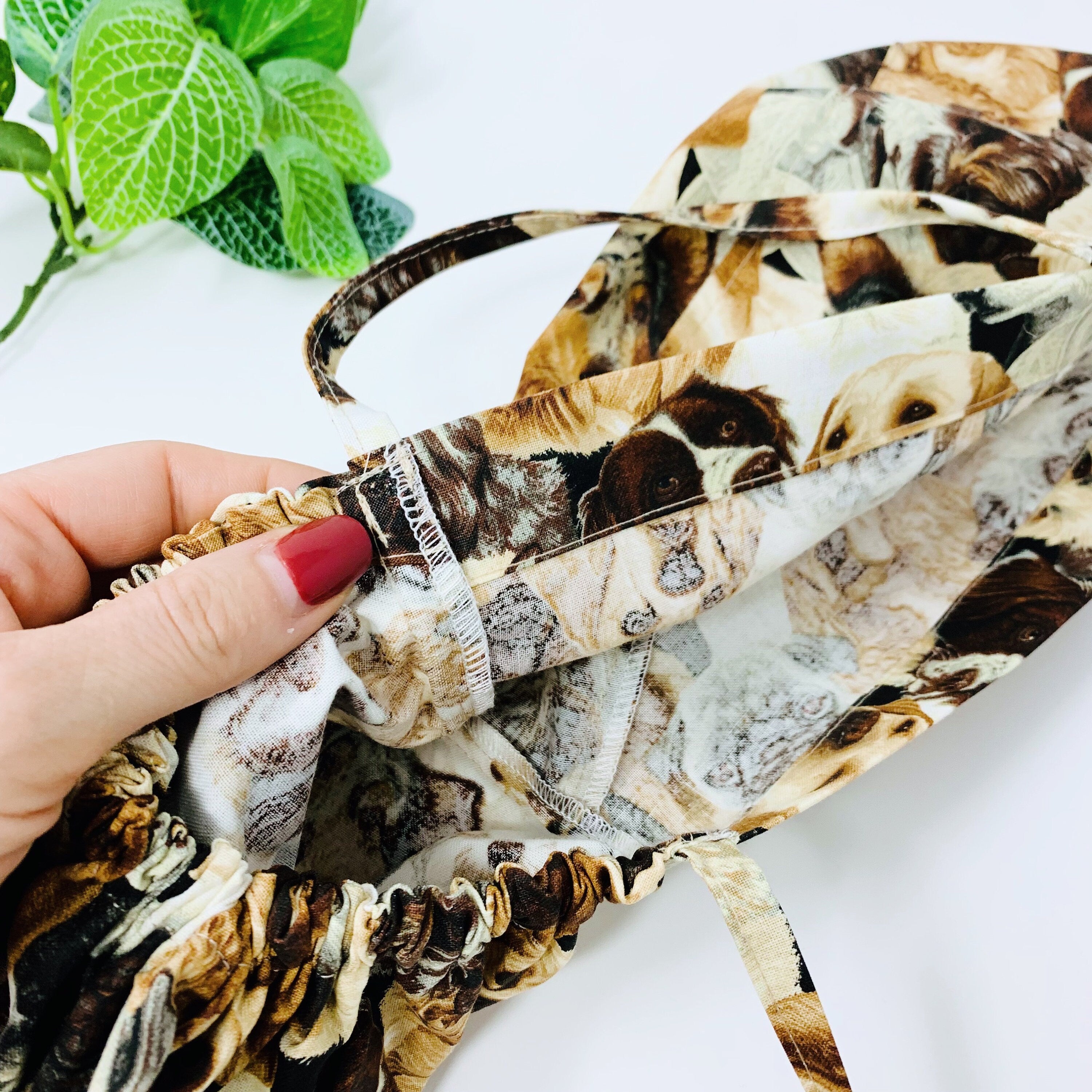 Dogs Ponytail scrub cap for women with satin lined option by Paradise Caps.