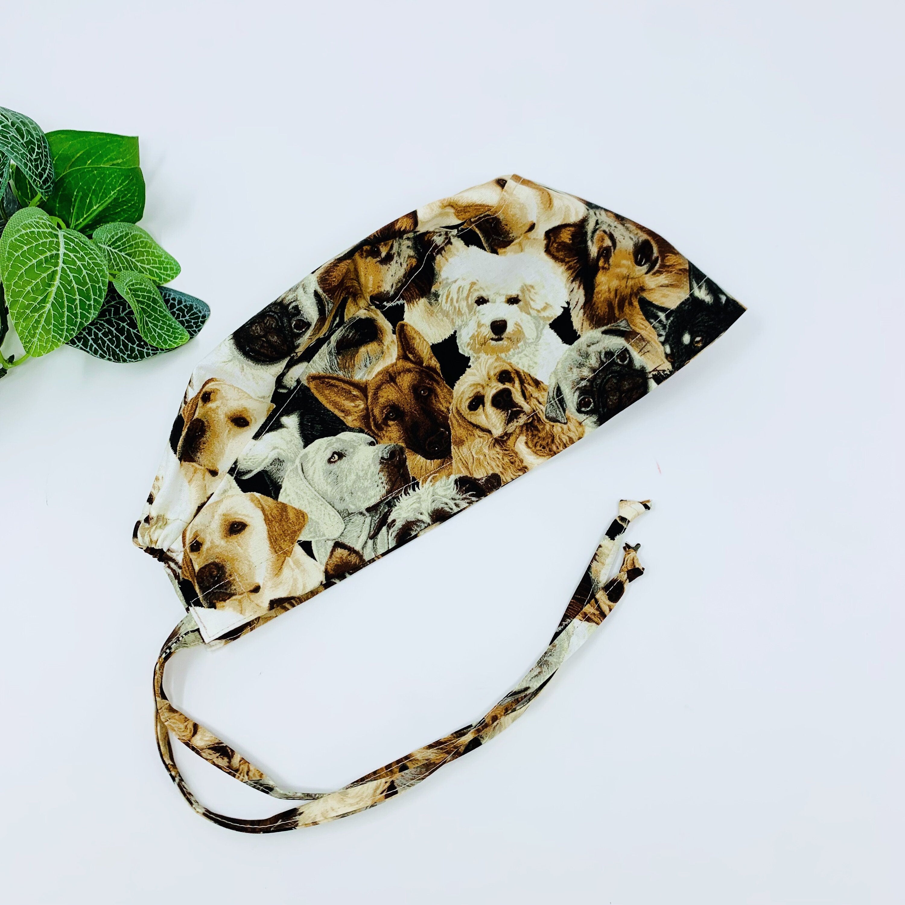 Dogs Skull tie-back style surgical scrub cap for men by Paradise Caps.