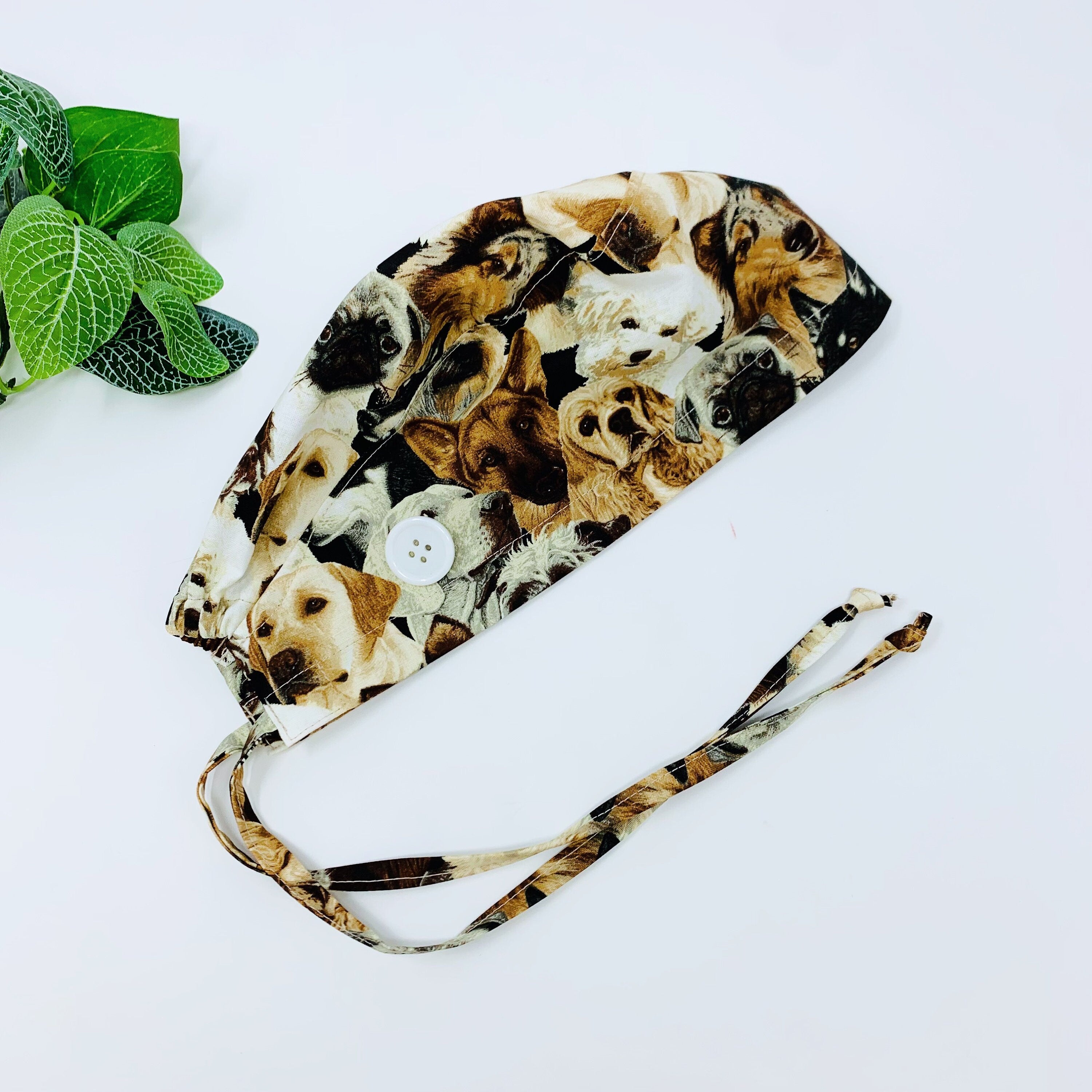 Dogs Skull tie-back style surgical scrub cap for men by Paradise Caps.