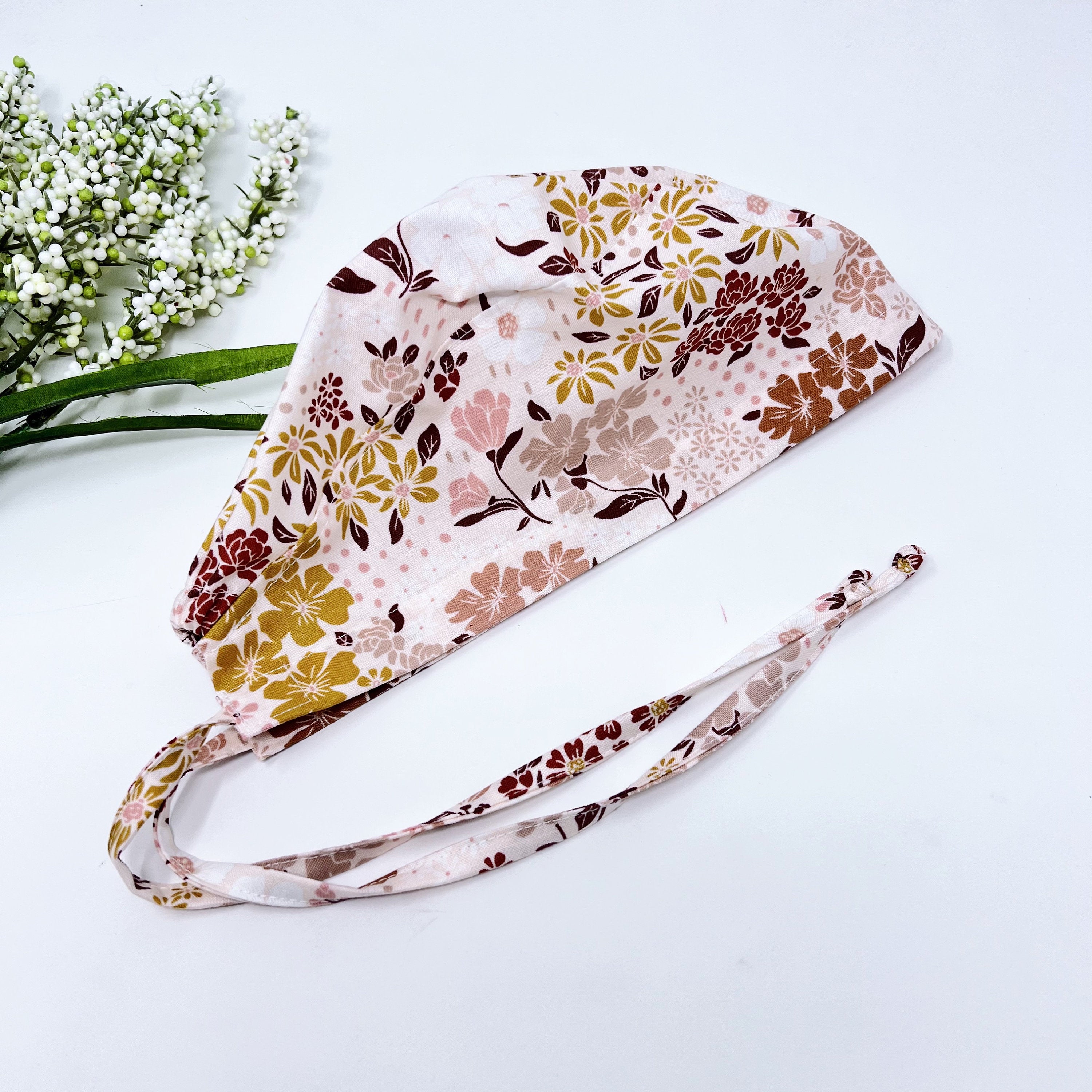 Floral Skull tie-back style surgical scrub cap for men by Paradise Caps.