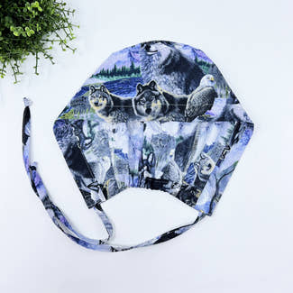 Wolves Skull tie-back style surgical scrub cap for men by Paradise Caps.