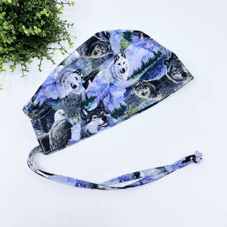 Wolves Skull tie-back style surgical scrub cap for men by Paradise Caps.