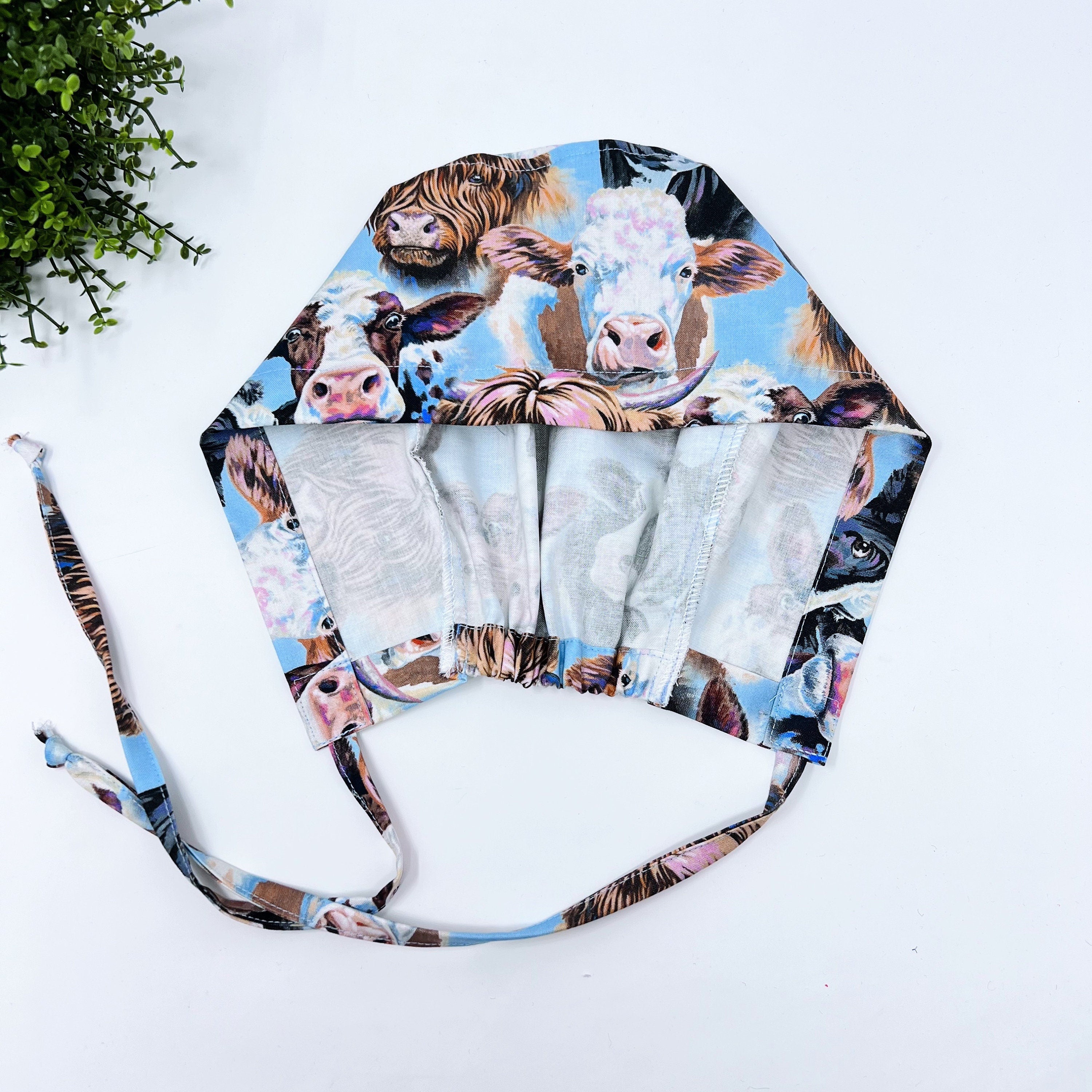 Cow Skull tie-back style surgical scrub cap for men by Paradise Caps.