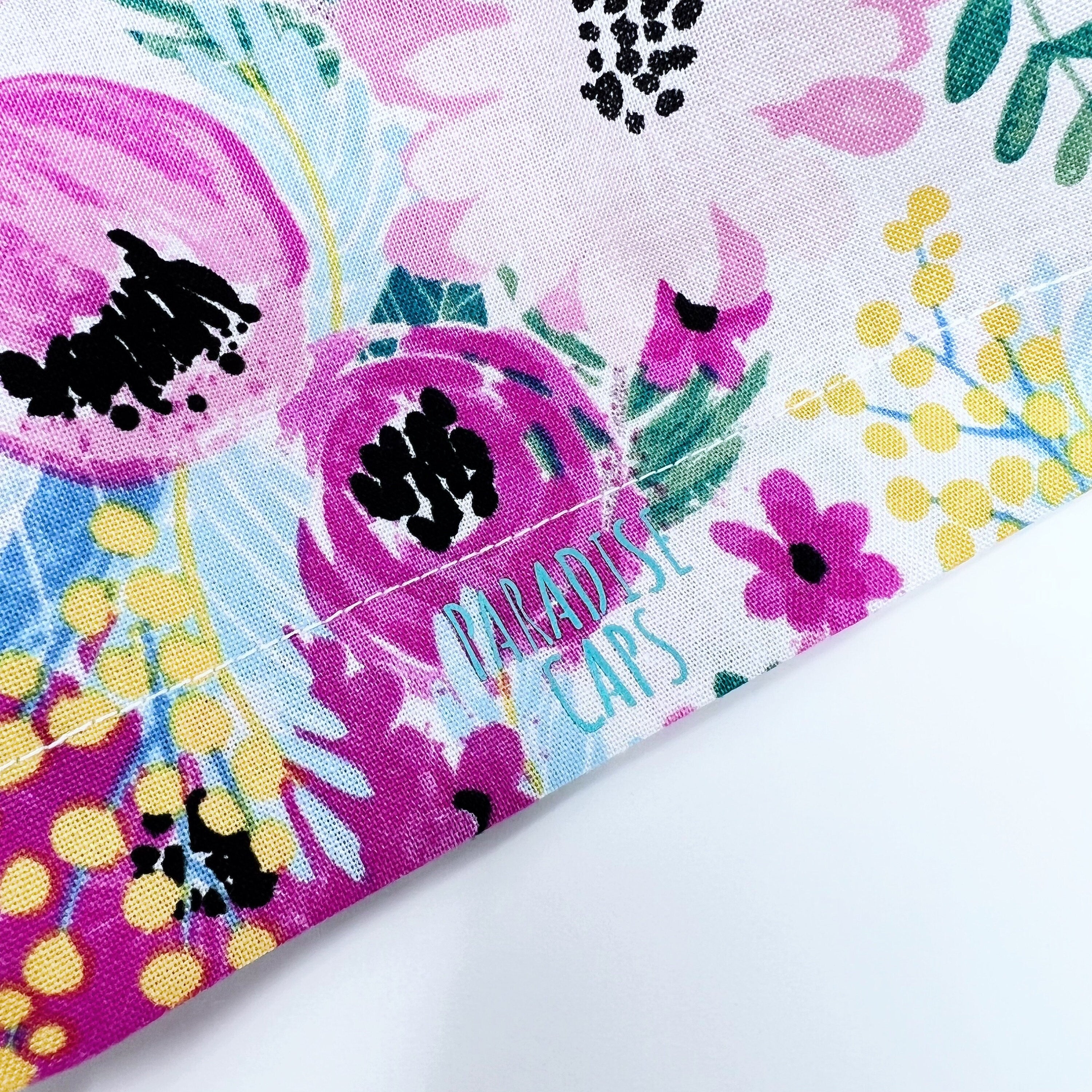 Floral Euro Scrub Cap for Women with Satin Lined Option by Paradise Caps.