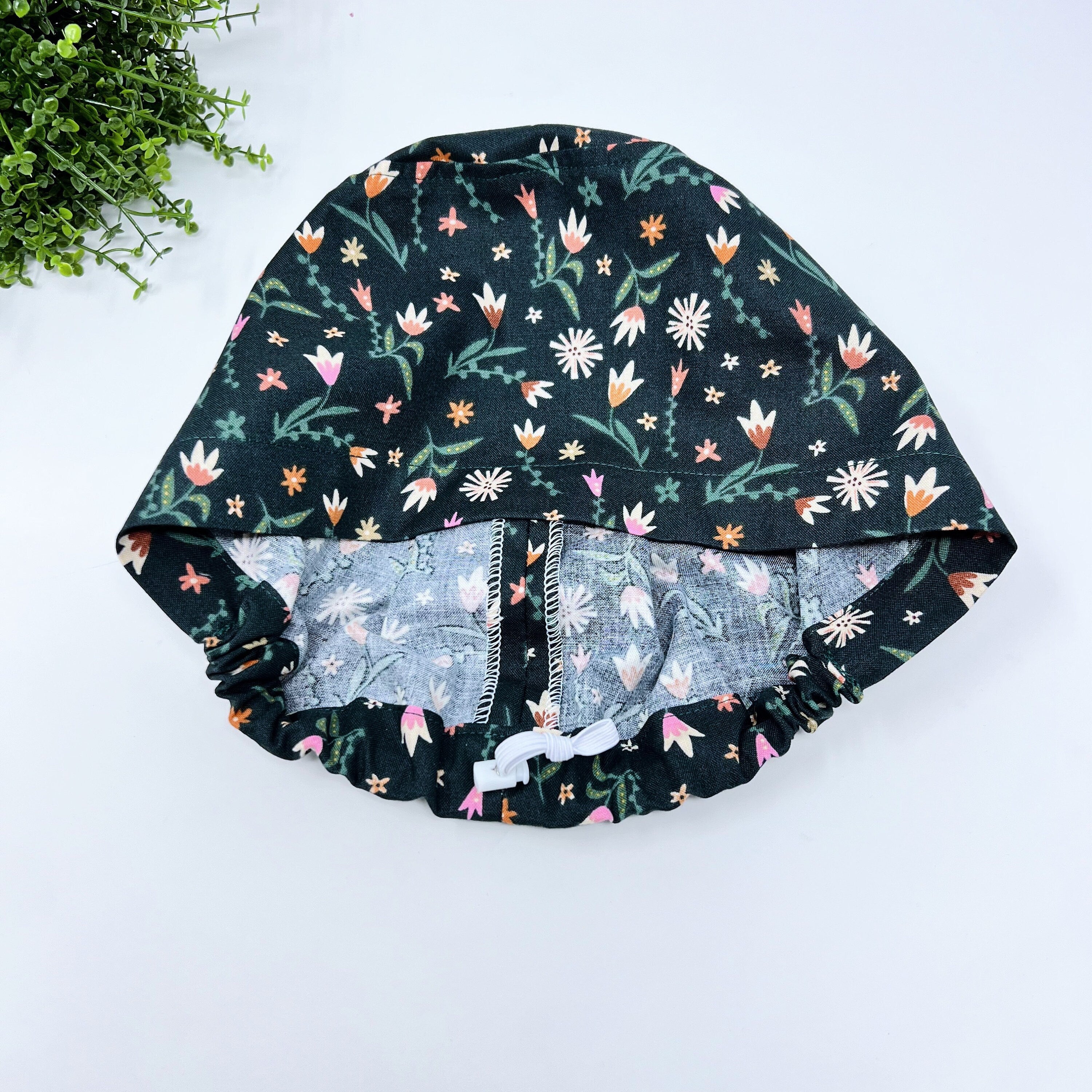 Flowers Euro Scrub Cap for Women with Satin Lined Option by Paradise Caps.