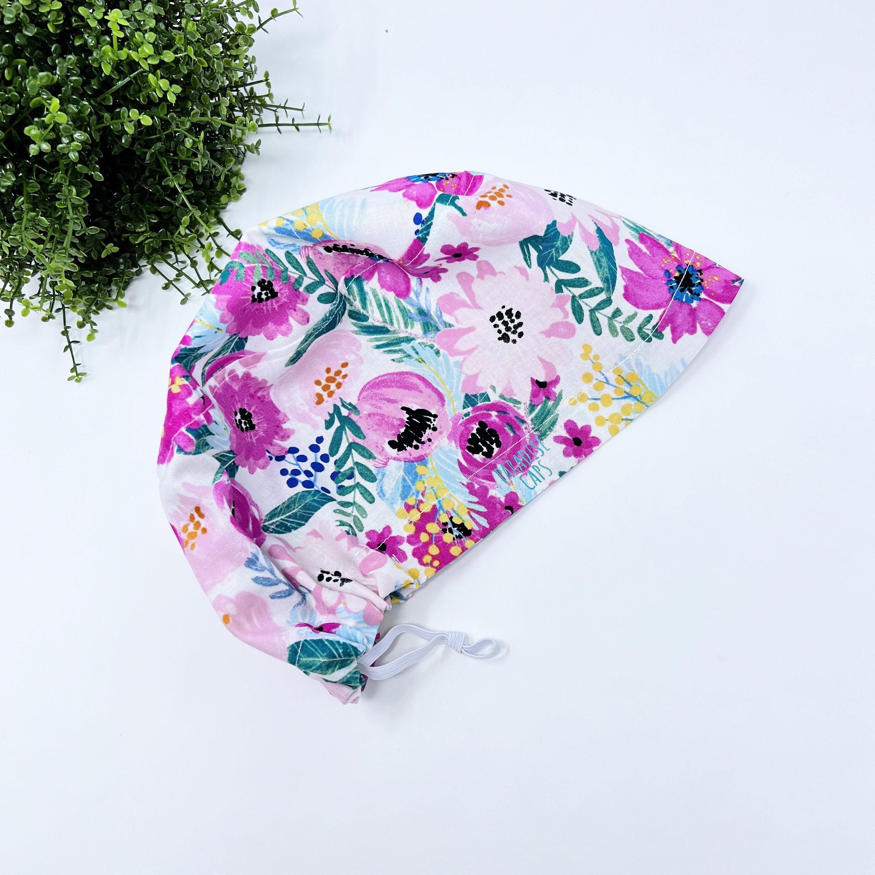 Floral Euro Scrub Cap for Women with Satin Lined Option by Paradise Caps.