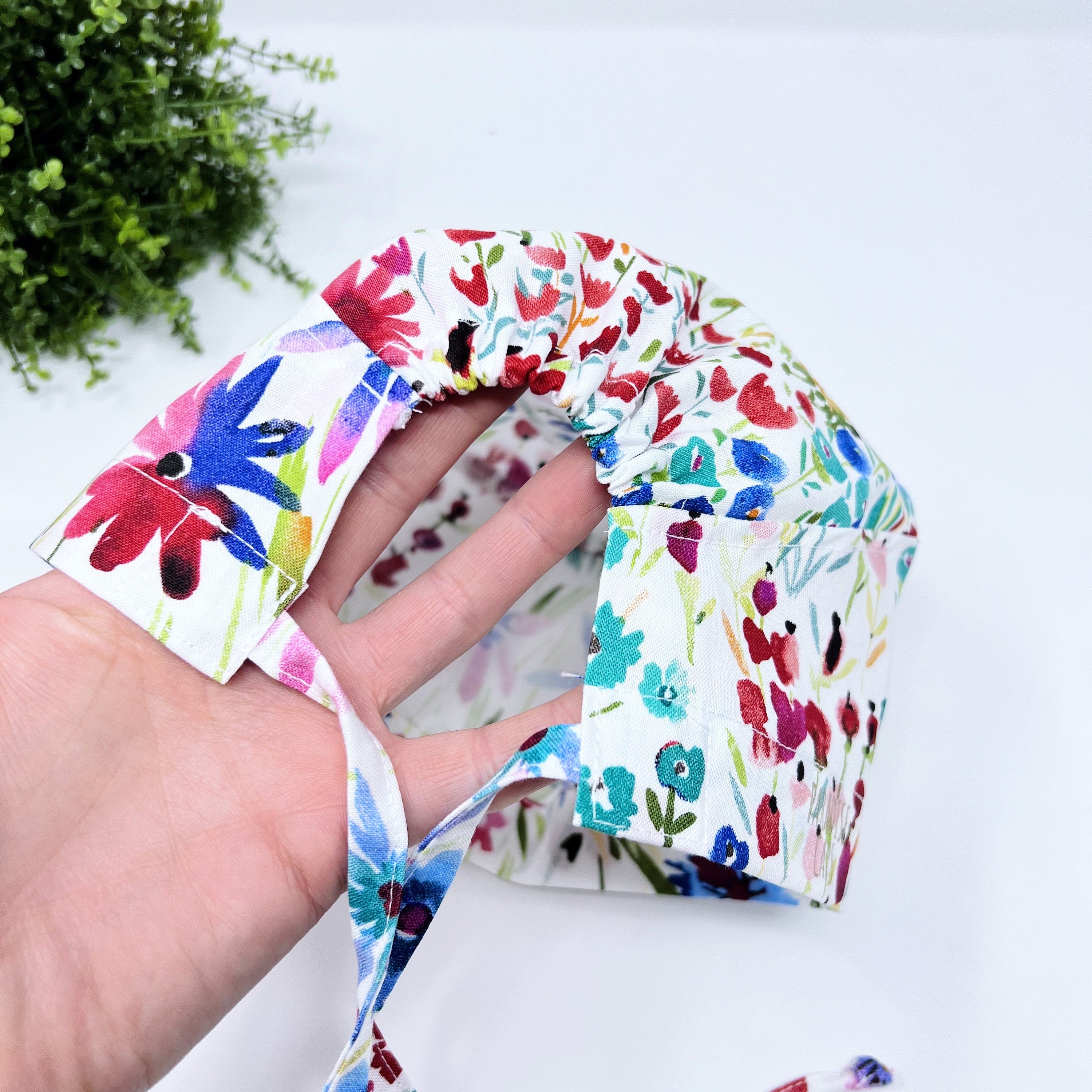 Red Flower Skull tie-back style surgical scrub cap for men by Paradise Caps.