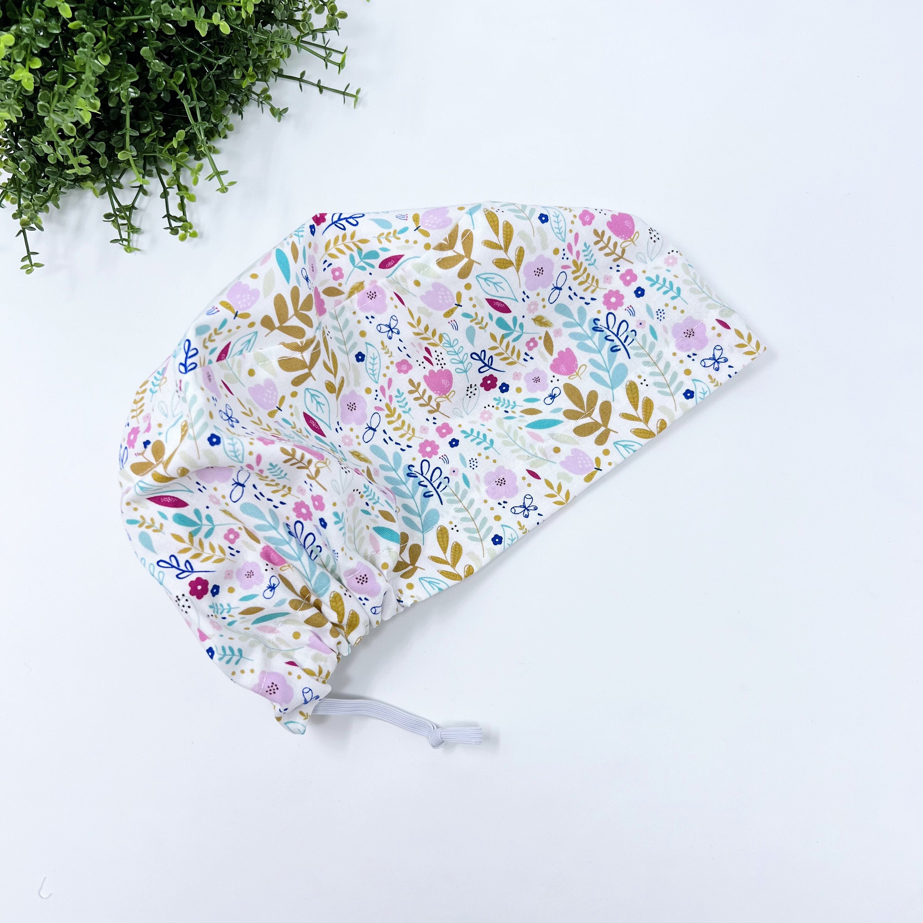 Flowers Euro Scrub Cap for Women with Satin Lined Option by Paradise Caps.