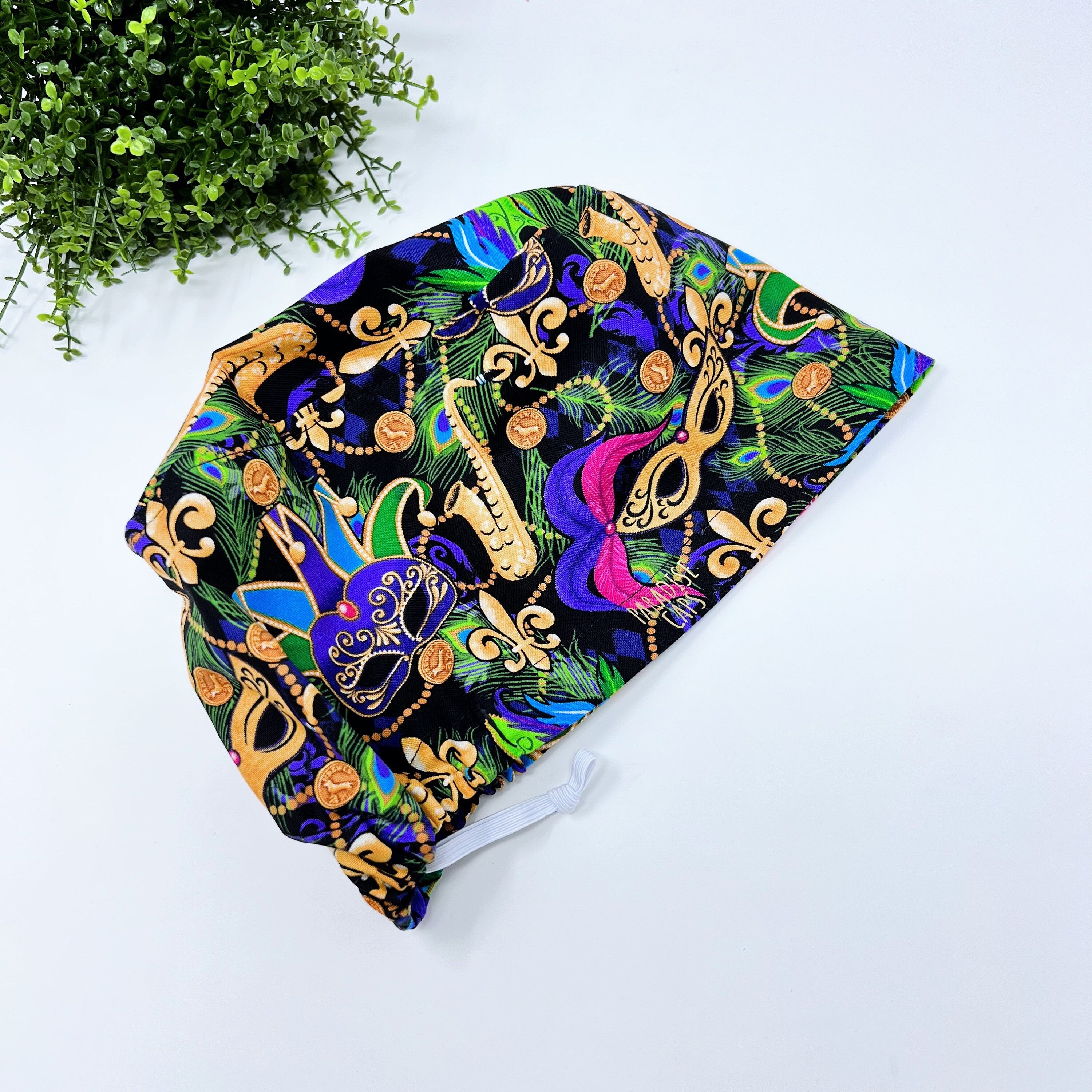 Mardi Gras Euro Scrub Cap for Women with Satin Lined Option by Paradise Caps.