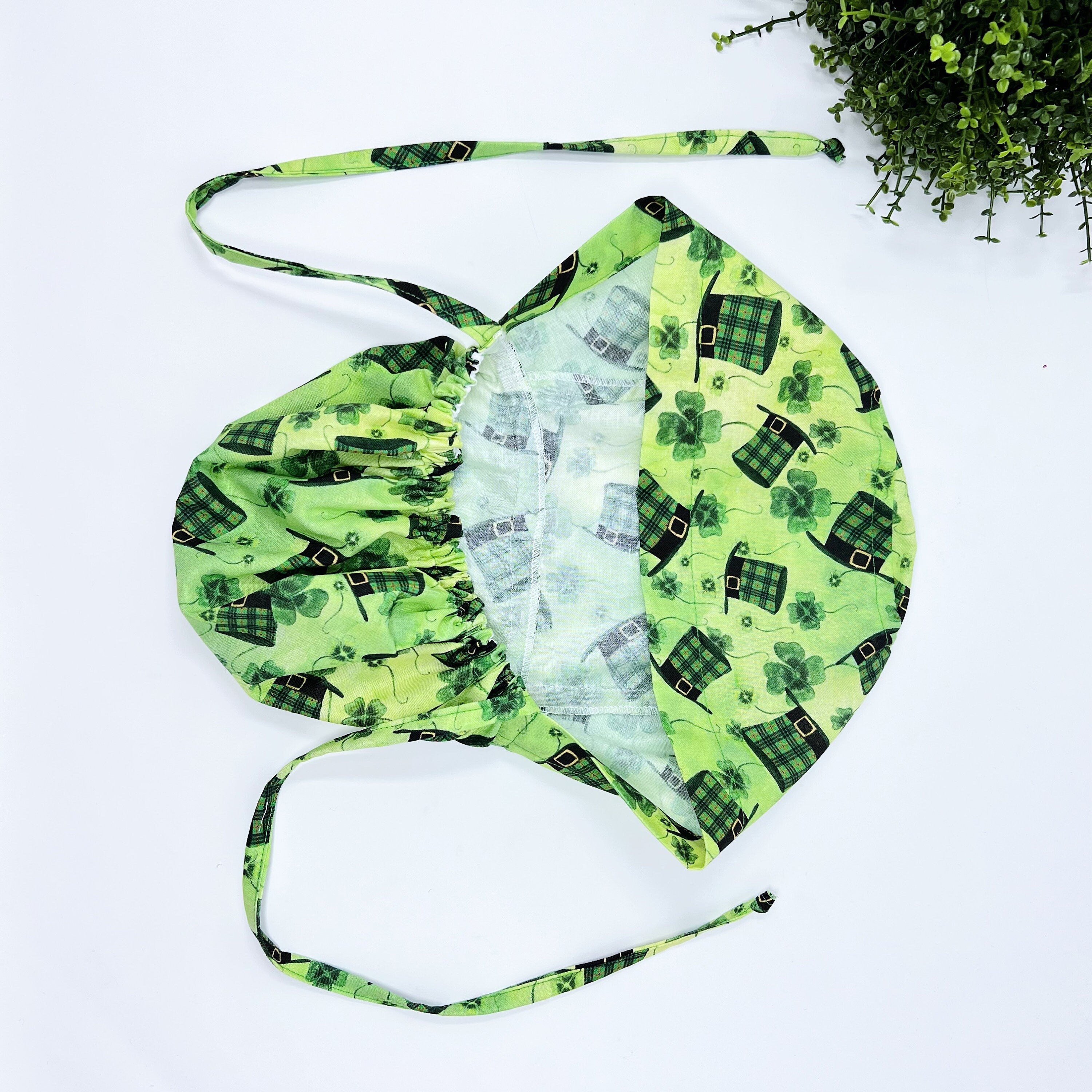 St. Patrick's Day Ponytail scrub cap for women with satin lined option by Paradise Caps.