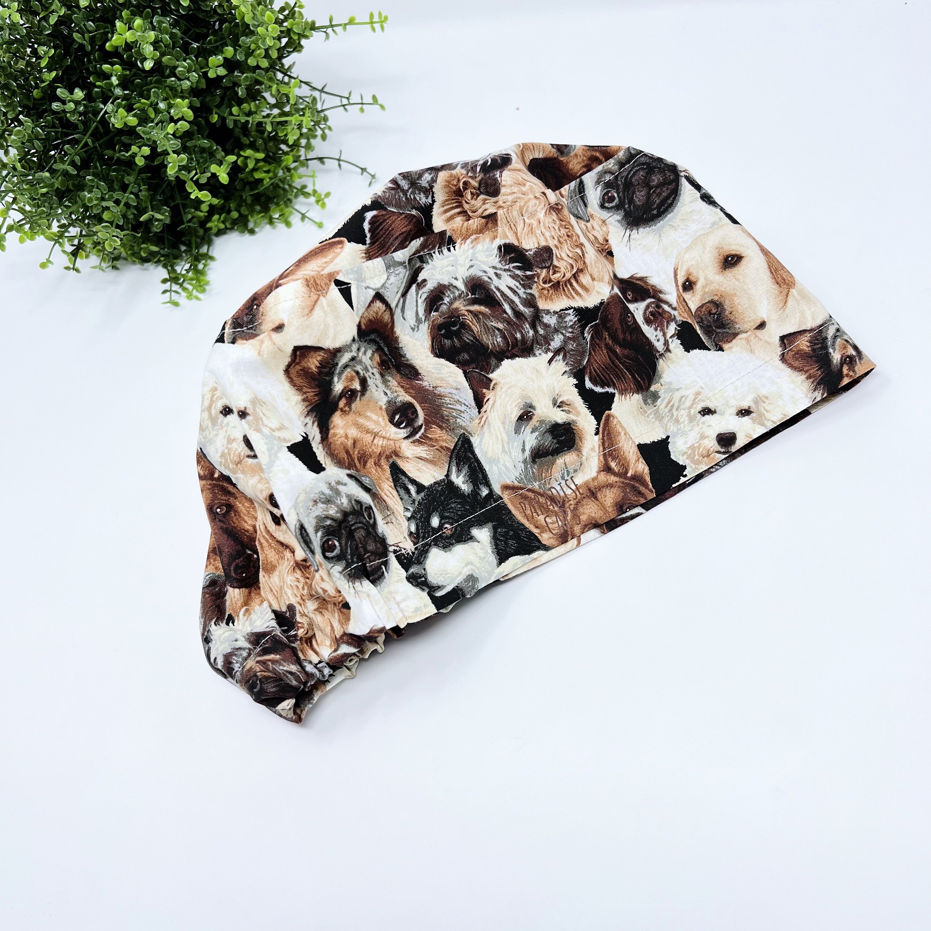 Dogs Euro Scrub Cap for Women with Satin Lined Option by Paradise Caps.