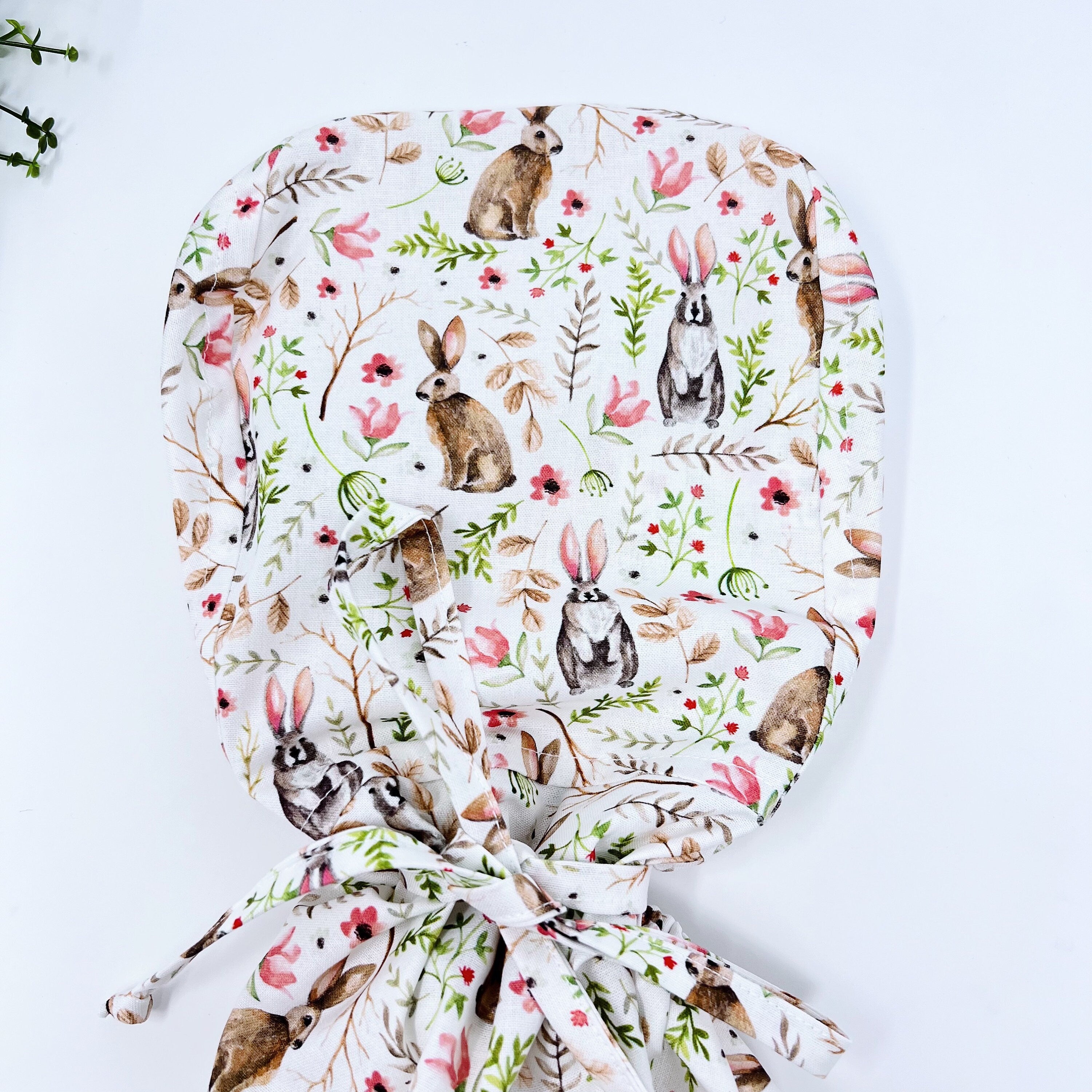 Easter Ponytail scrub cap for women with satin lined option by Paradise Caps.