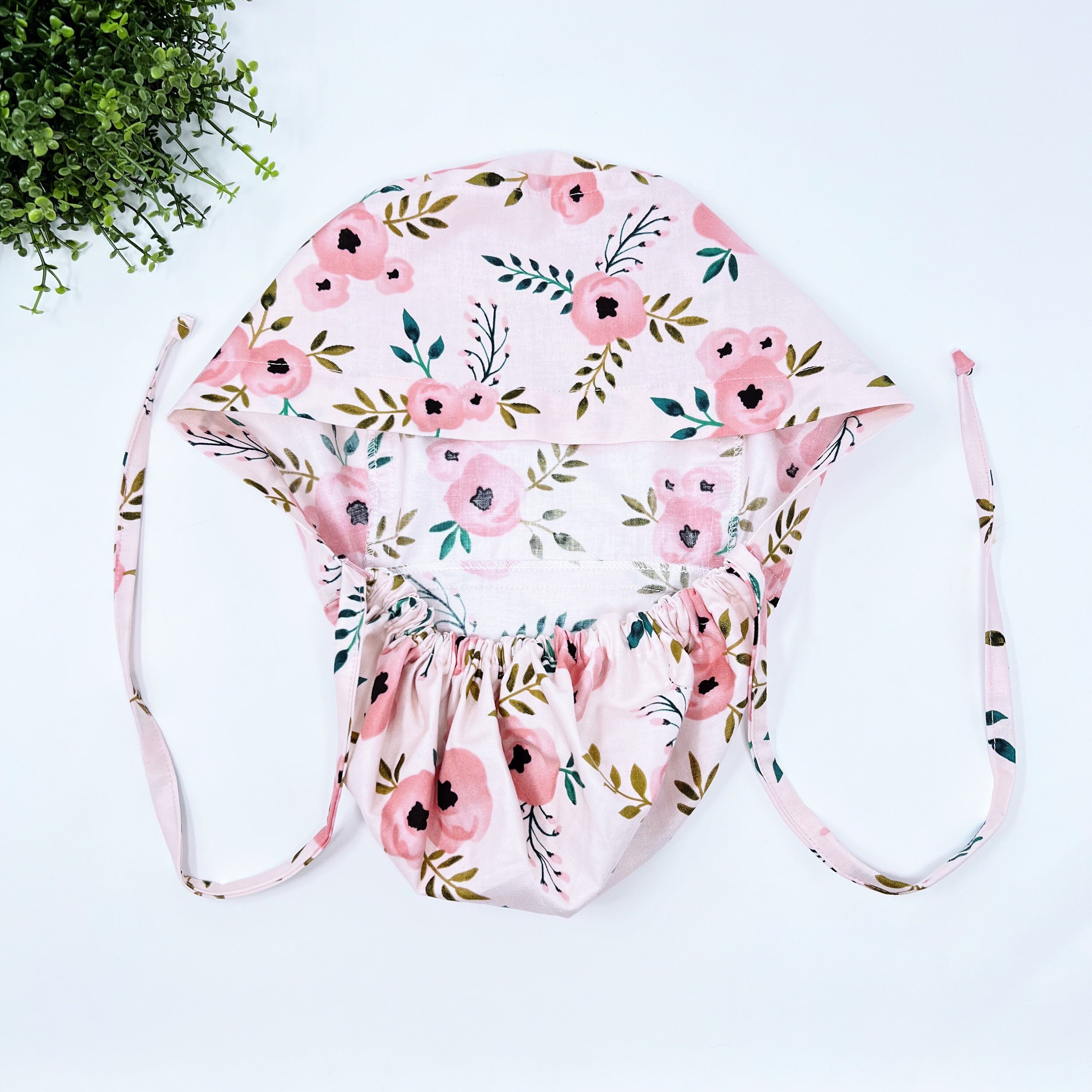 Floral ponytail scrub cap, Summer scrub cap with ponytail holder.