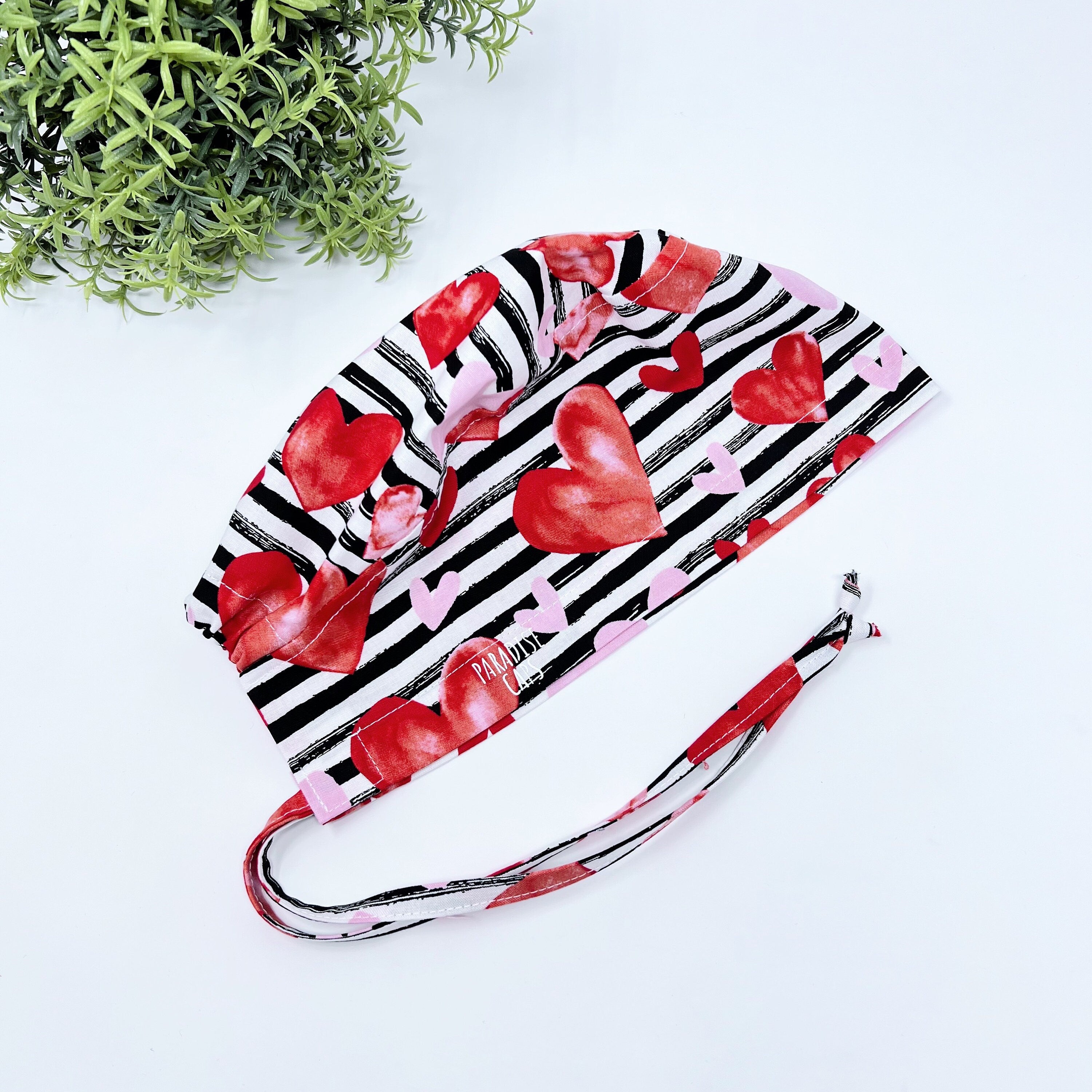 Valentine's day Skull tie-back style surgical scrub cap for men by Paradise Caps.