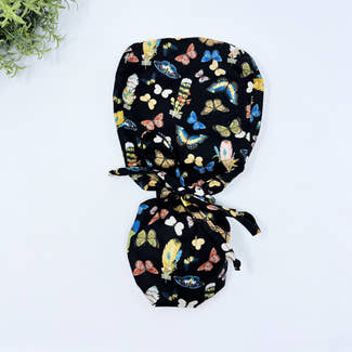 Butterflies Ponytail scrub cap for women with satin lined option by Paradise Caps.