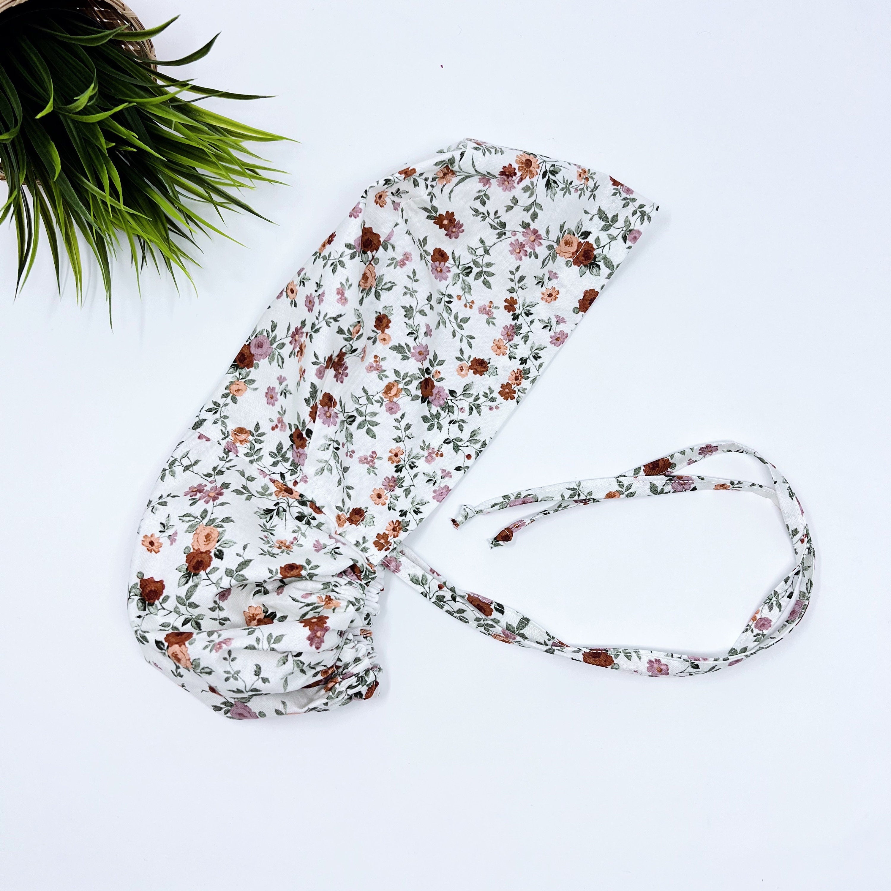 Floral ponytail scrub cap, Summer scrub cap with ponytail holder.