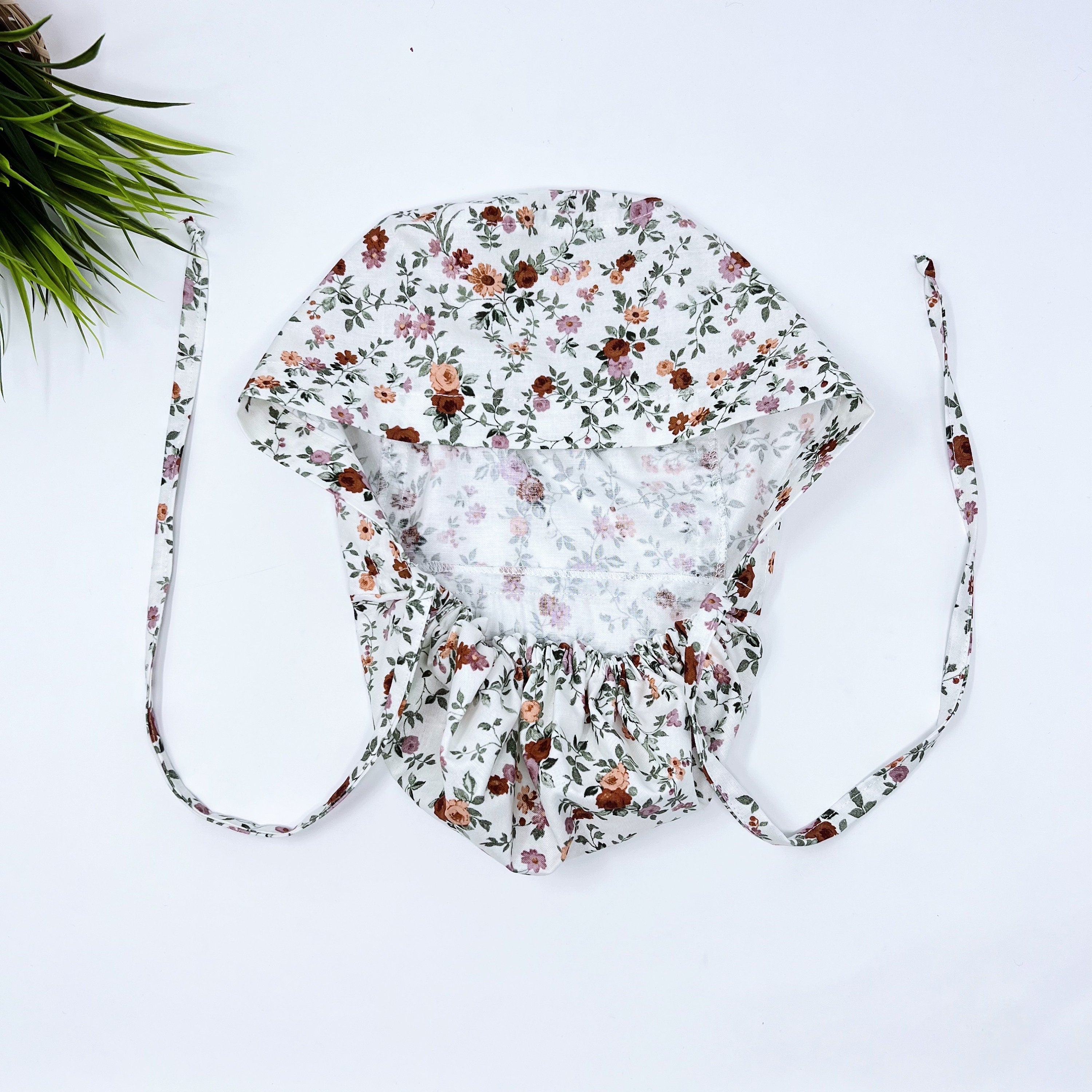 Floral ponytail scrub cap, Summer scrub cap with ponytail holder.