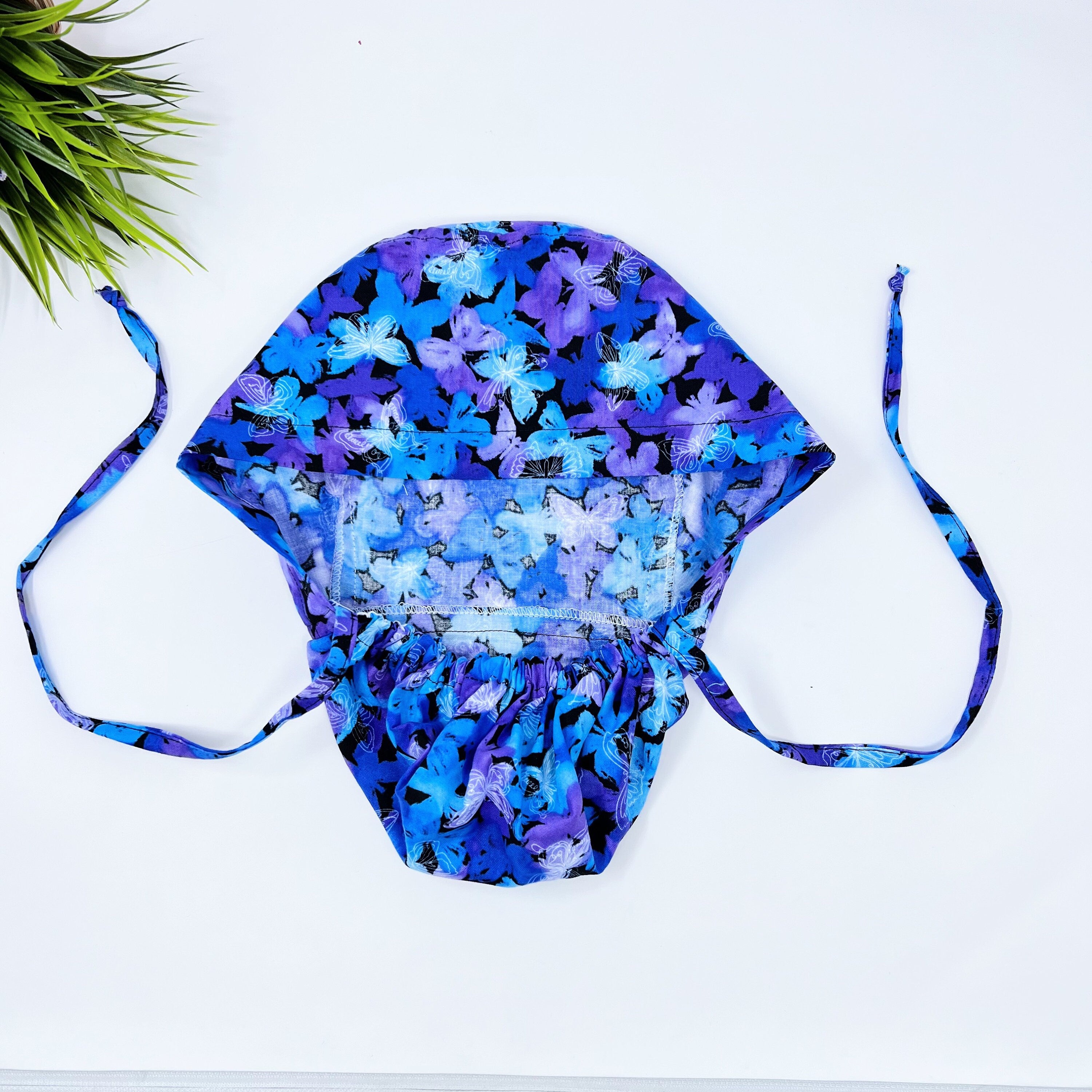 Butterflies Ponytail scrub cap for women with satin lined option by Paradise Caps.