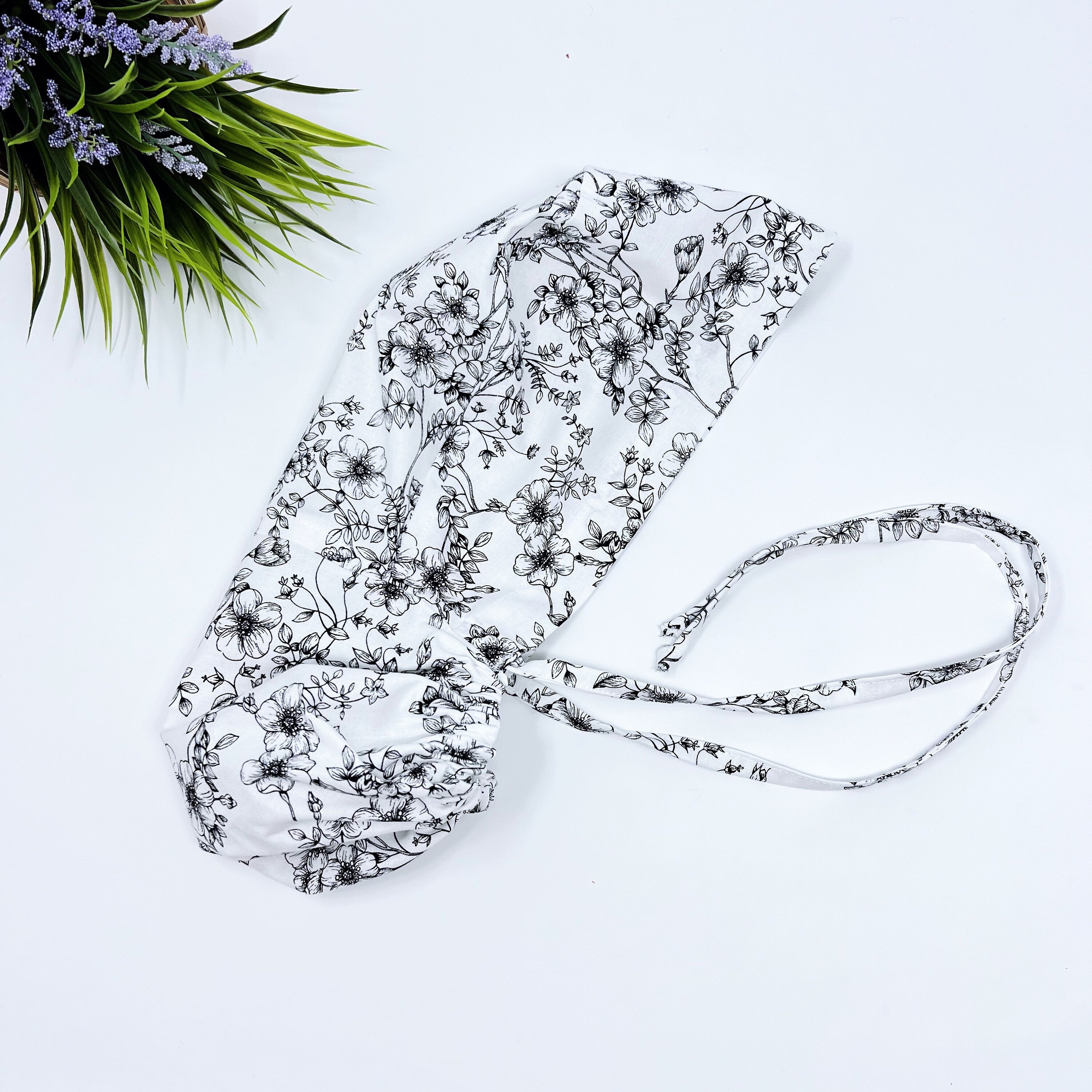 Floral ponytail scrub cap, Summer scrub cap with ponytail holder.