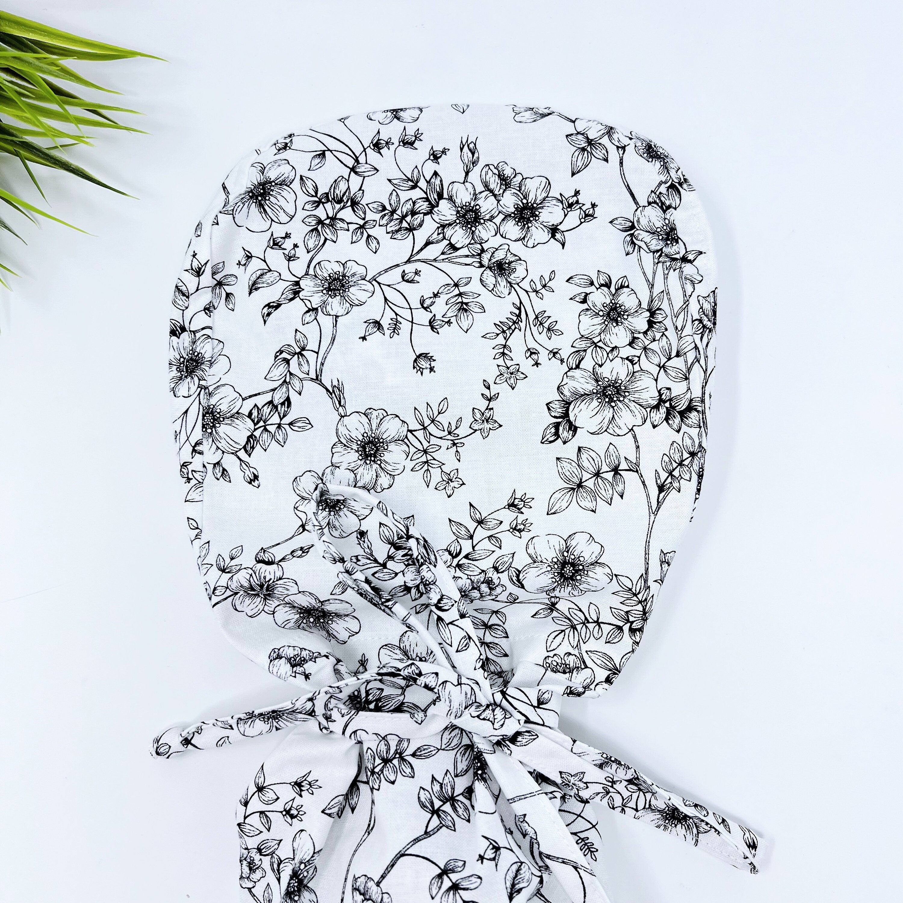 Floral ponytail scrub cap, Summer scrub cap with ponytail holder.