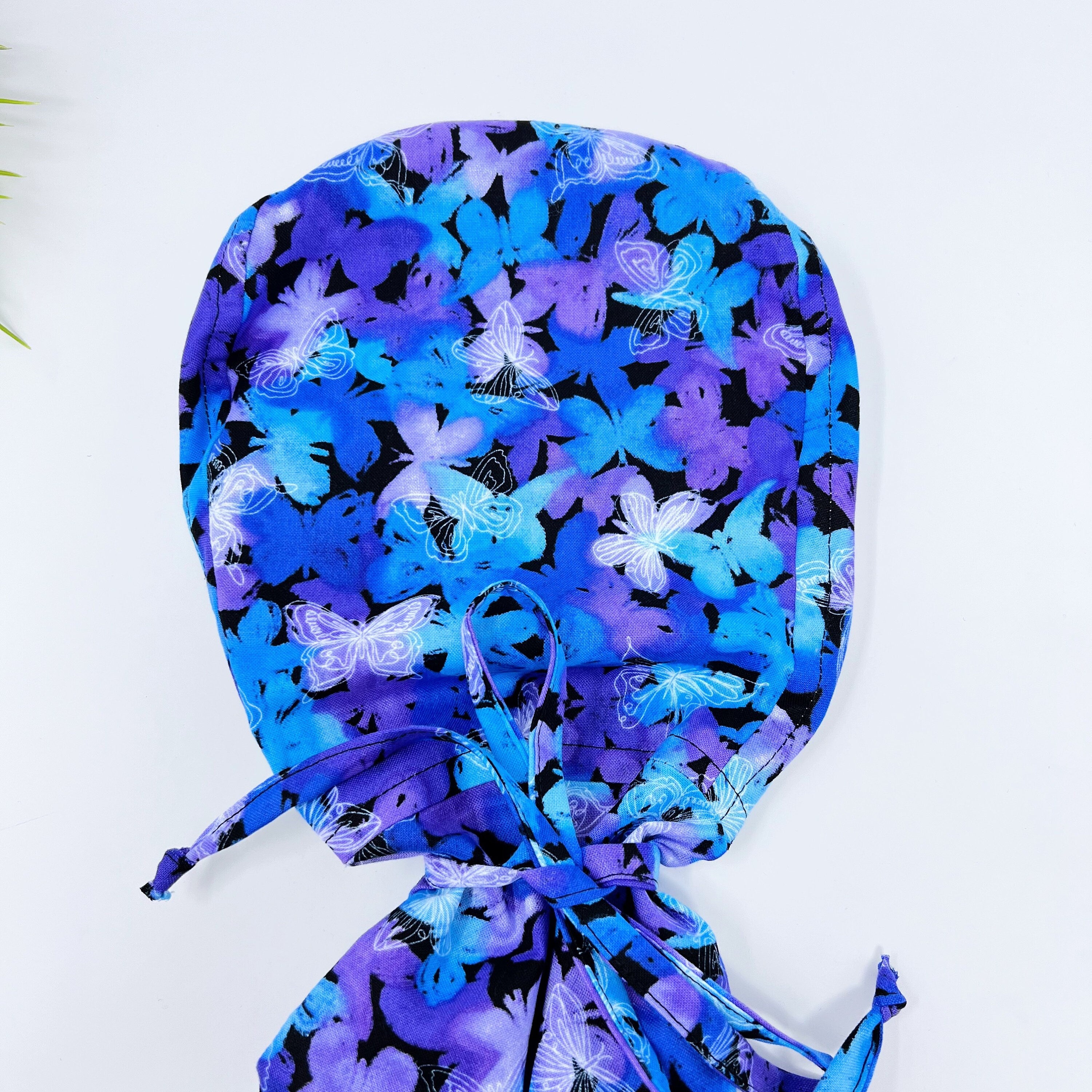Butterflies Ponytail scrub cap for women with satin lined option by Paradise Caps.