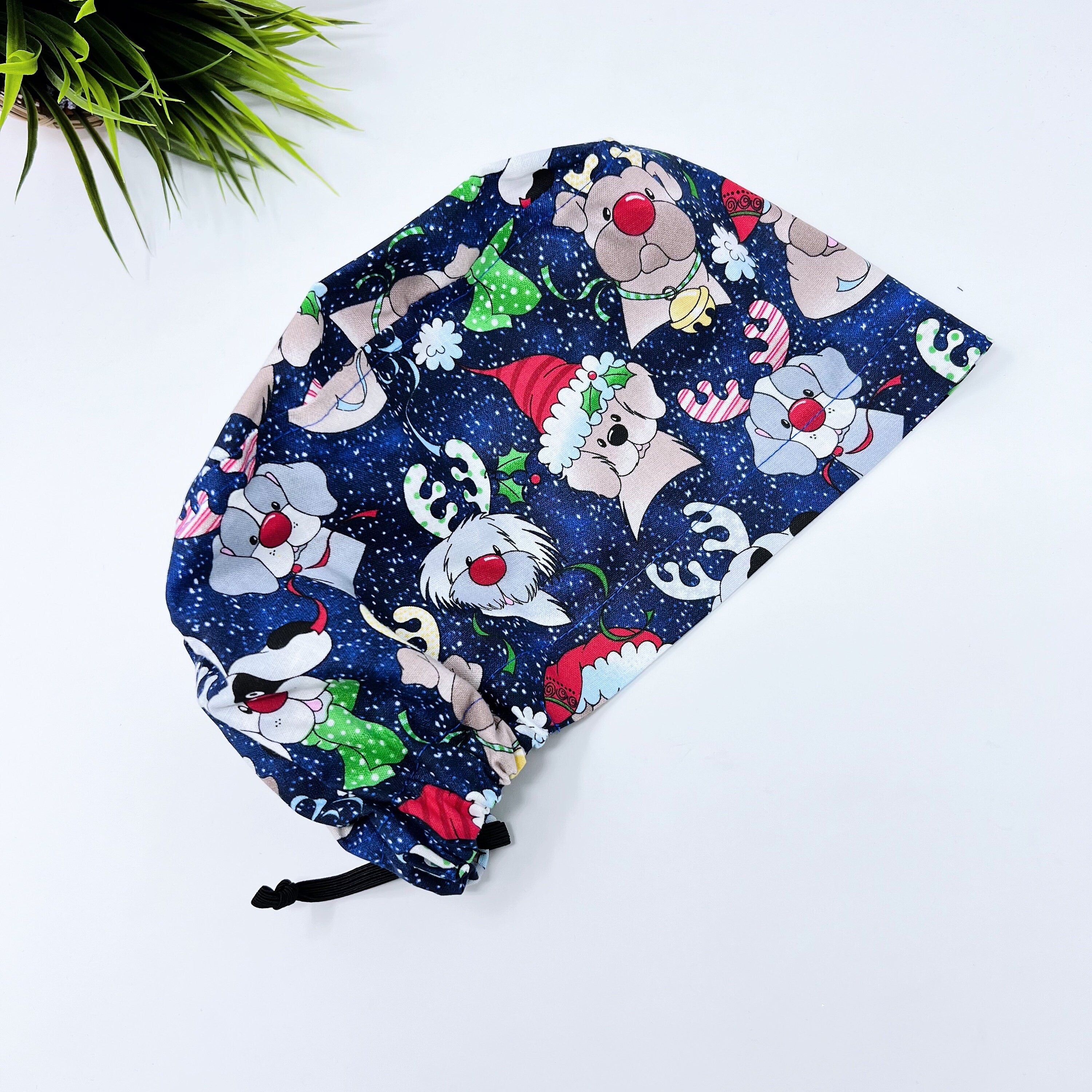 Christmas dogs Euro Scrub Cap for Women with Satin Lined Option by Paradise Caps.