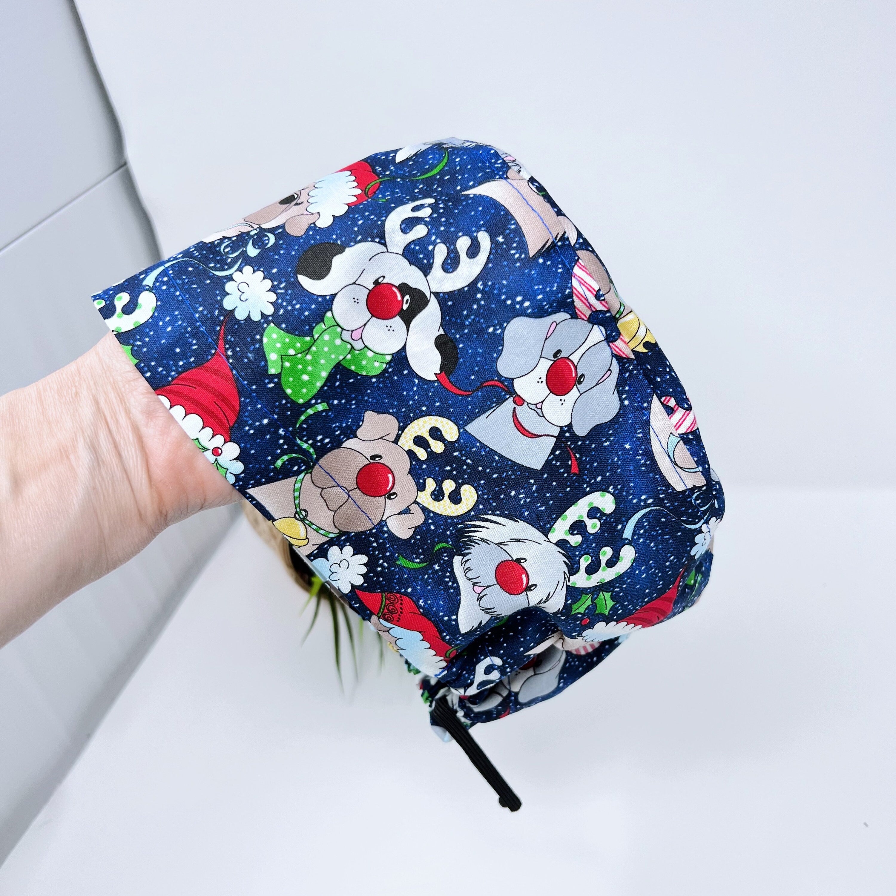 Christmas dogs Euro Scrub Cap for Women with Satin Lined Option by Paradise Caps.