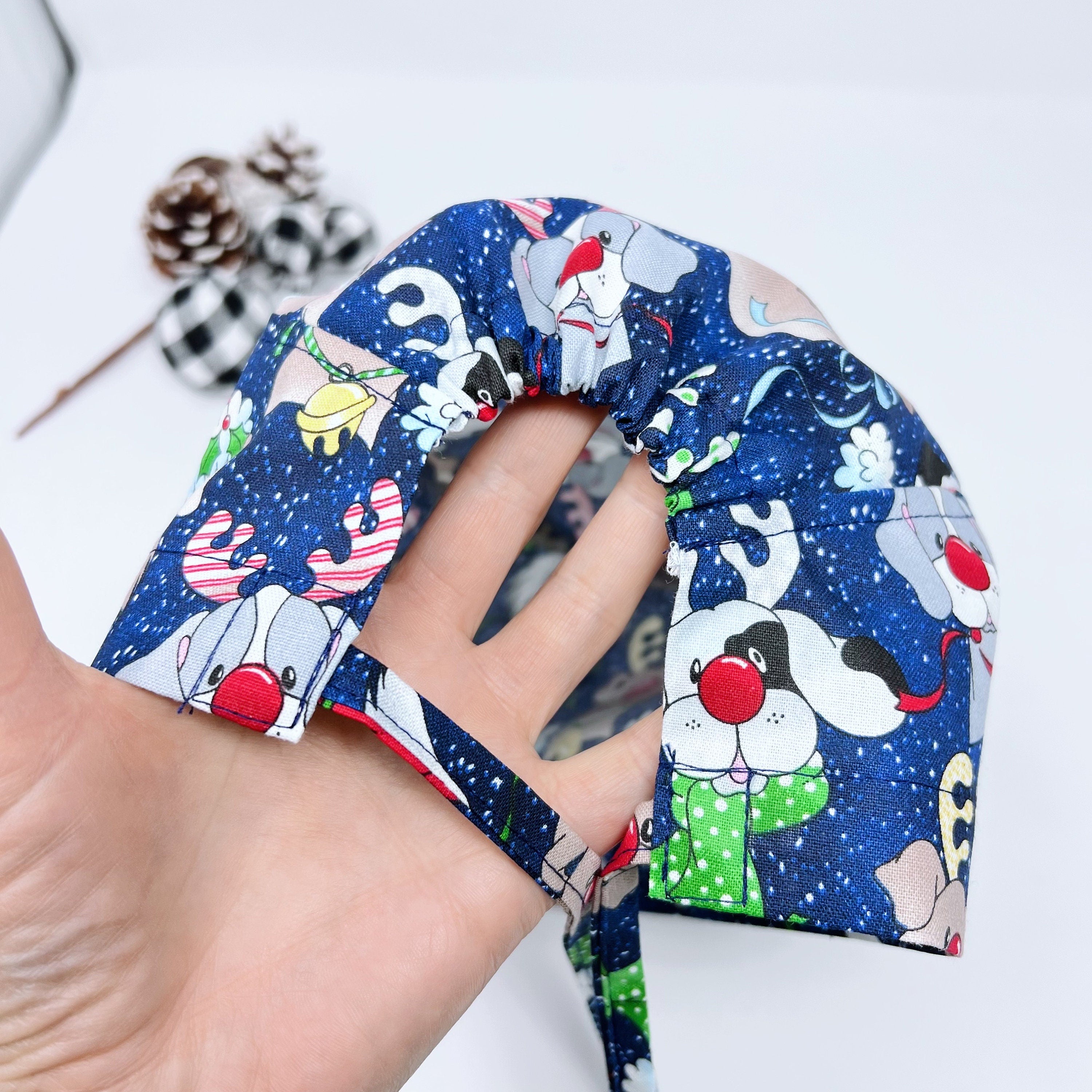 Christmas dogs skull tie-back style surgical scrub cap for men by Paradise Caps.